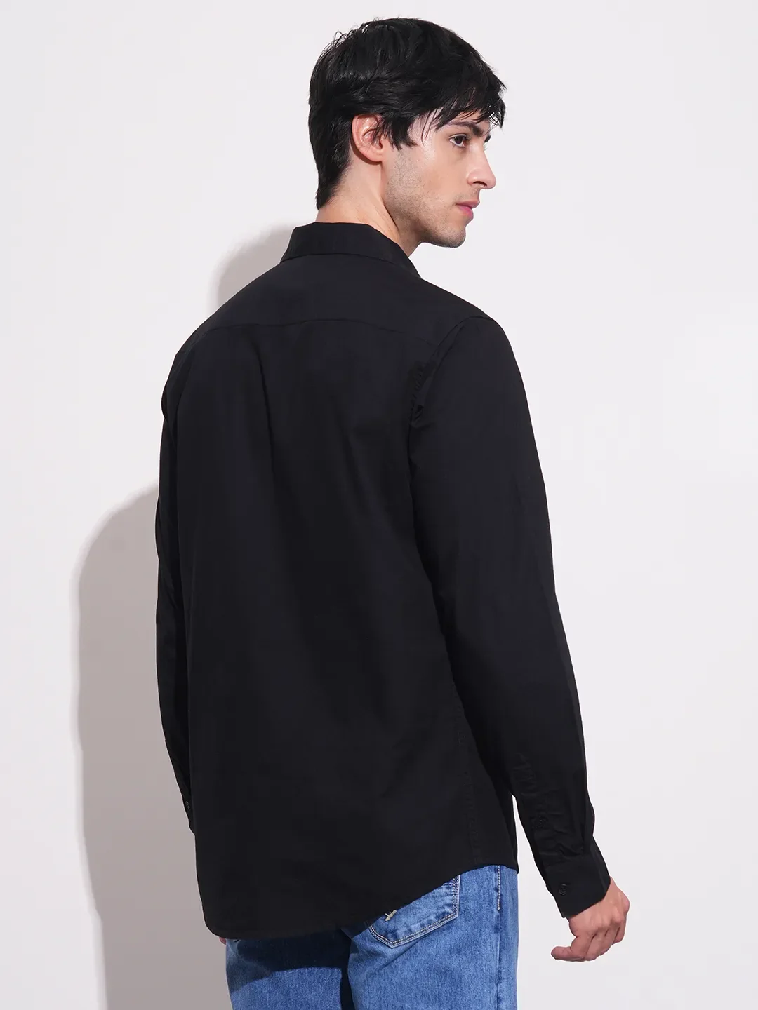 Black Slim Straight Fit Regular Collar Long Sleeves Men's Shirt by Being Human Clothing - Image 3
