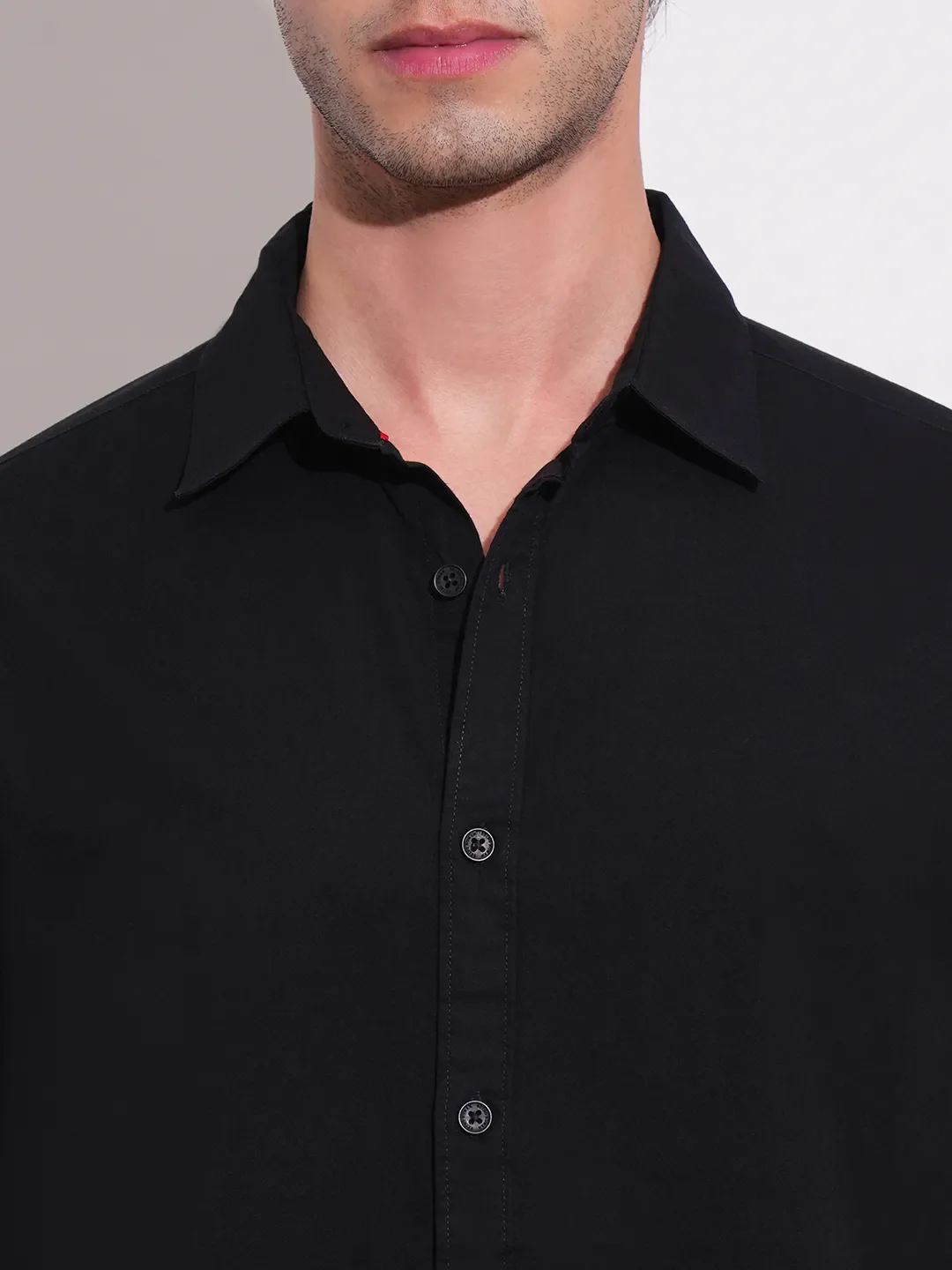Black Slim Straight Fit Regular Collar Long Sleeves Men's Shirt by Being Human Clothing - Image 5