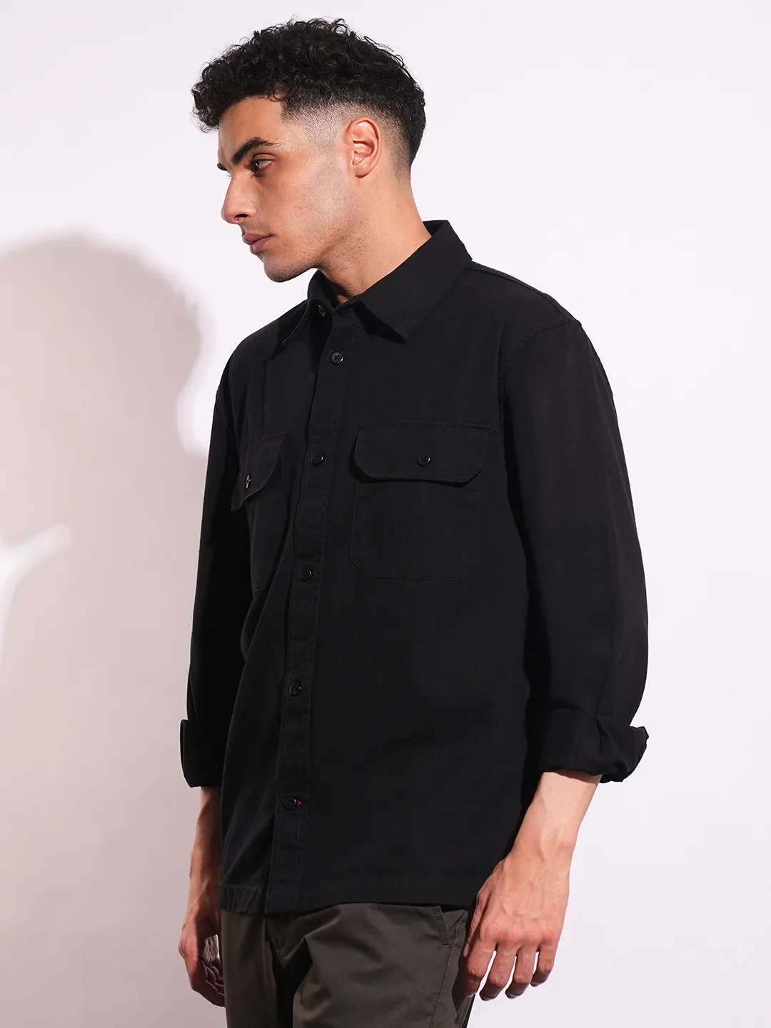 Black Moderno Fit Regular Collar Long Sleeves Men's Shirt by Being Human Clothing - Image 2