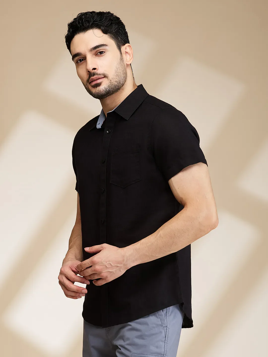 Black Slim Fit Regular Collar Men's Shirt by Being Human Clothing - Image 4