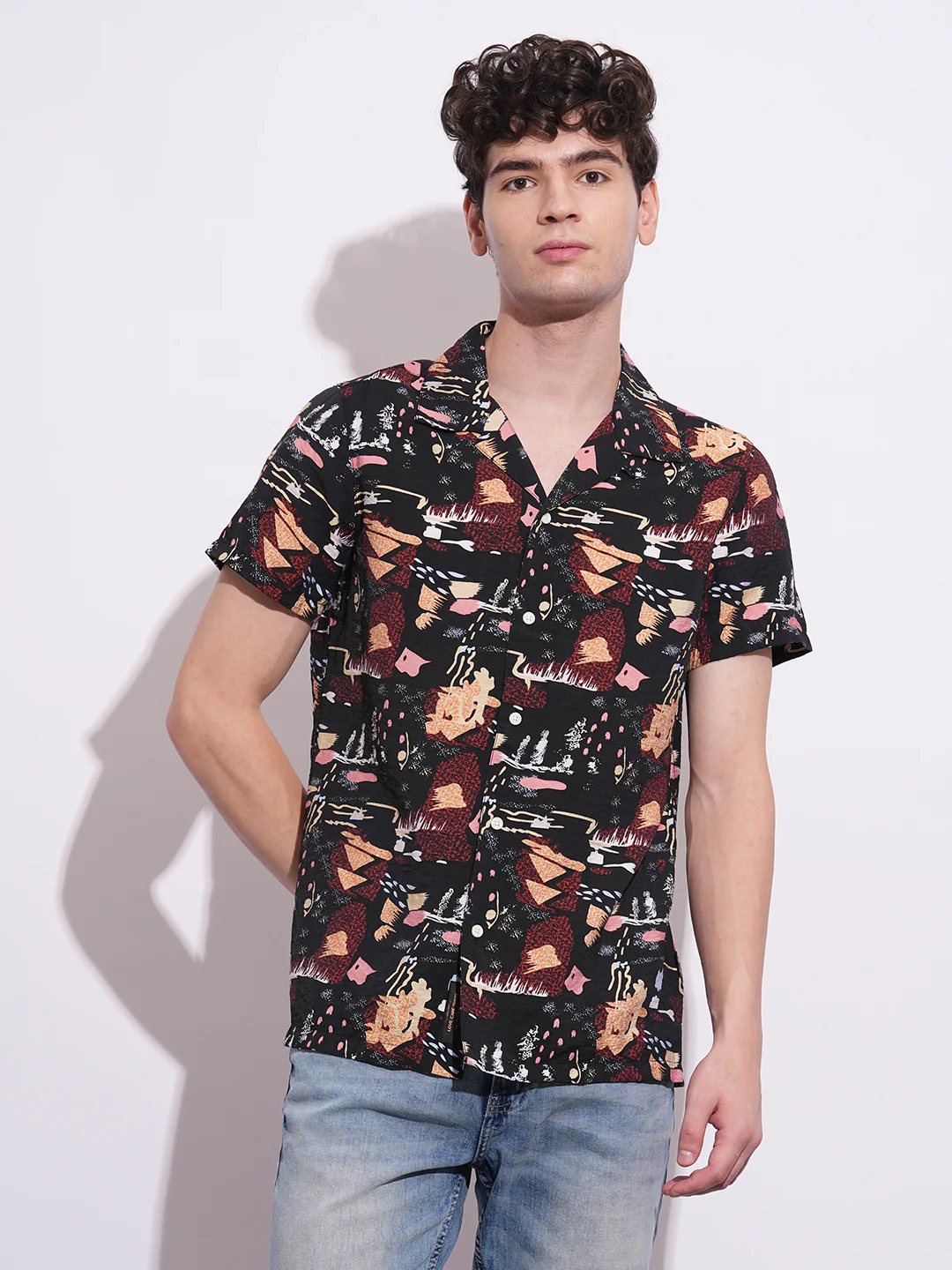 Black Regular Fit Regular Collar Men's Shirt by Being Human Clothing