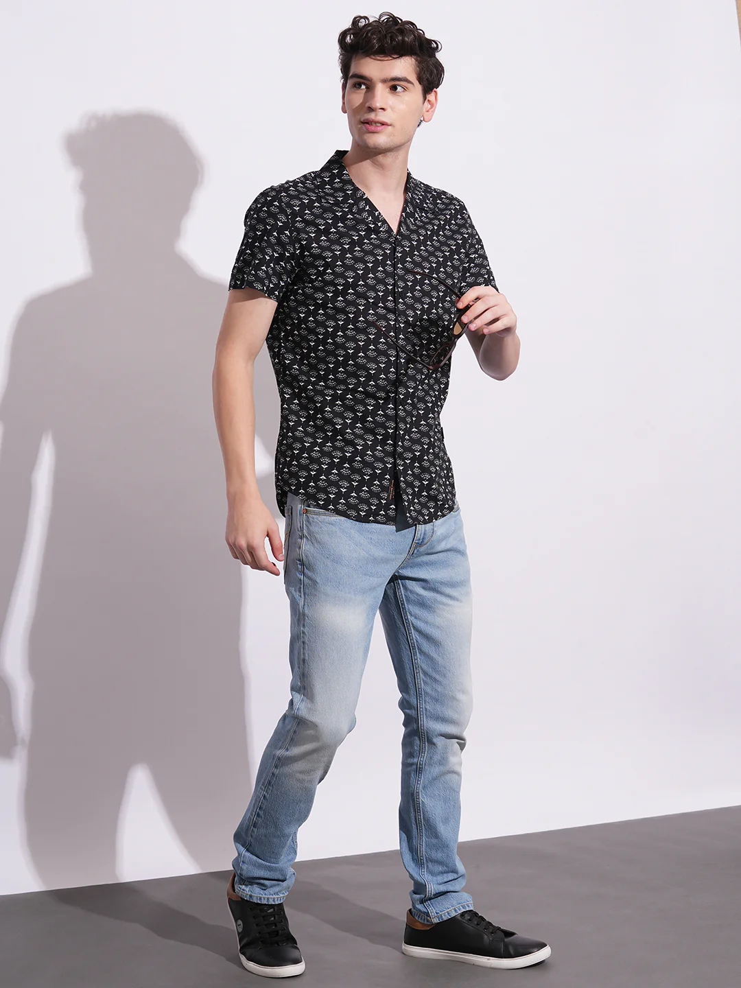 Black Slim Fit Regular Collar Men's Shirt by Being Human Clothing - Image 5