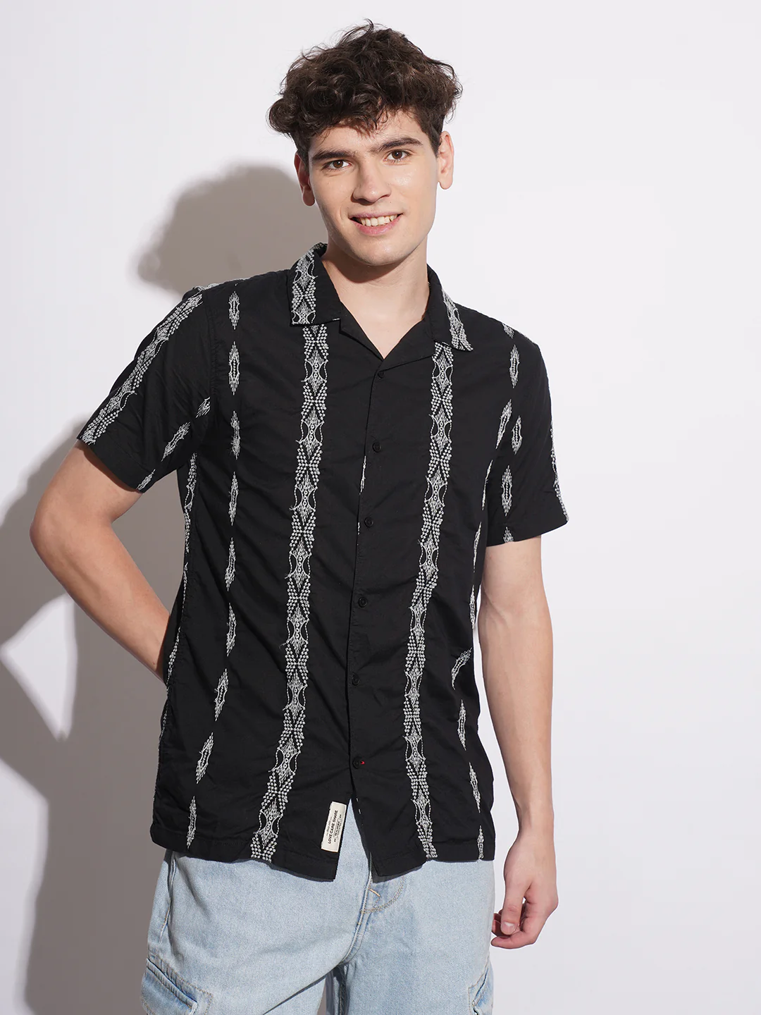 Black Regular Fit Regular Collar Men's Shirt by Being Human Clothing