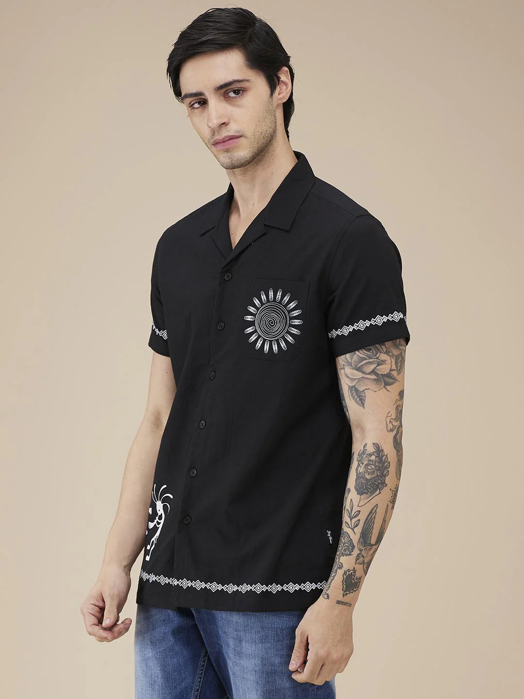 Black Regular Fit Regular Collar Men's Shirt by Being Human Clothing - Image 2