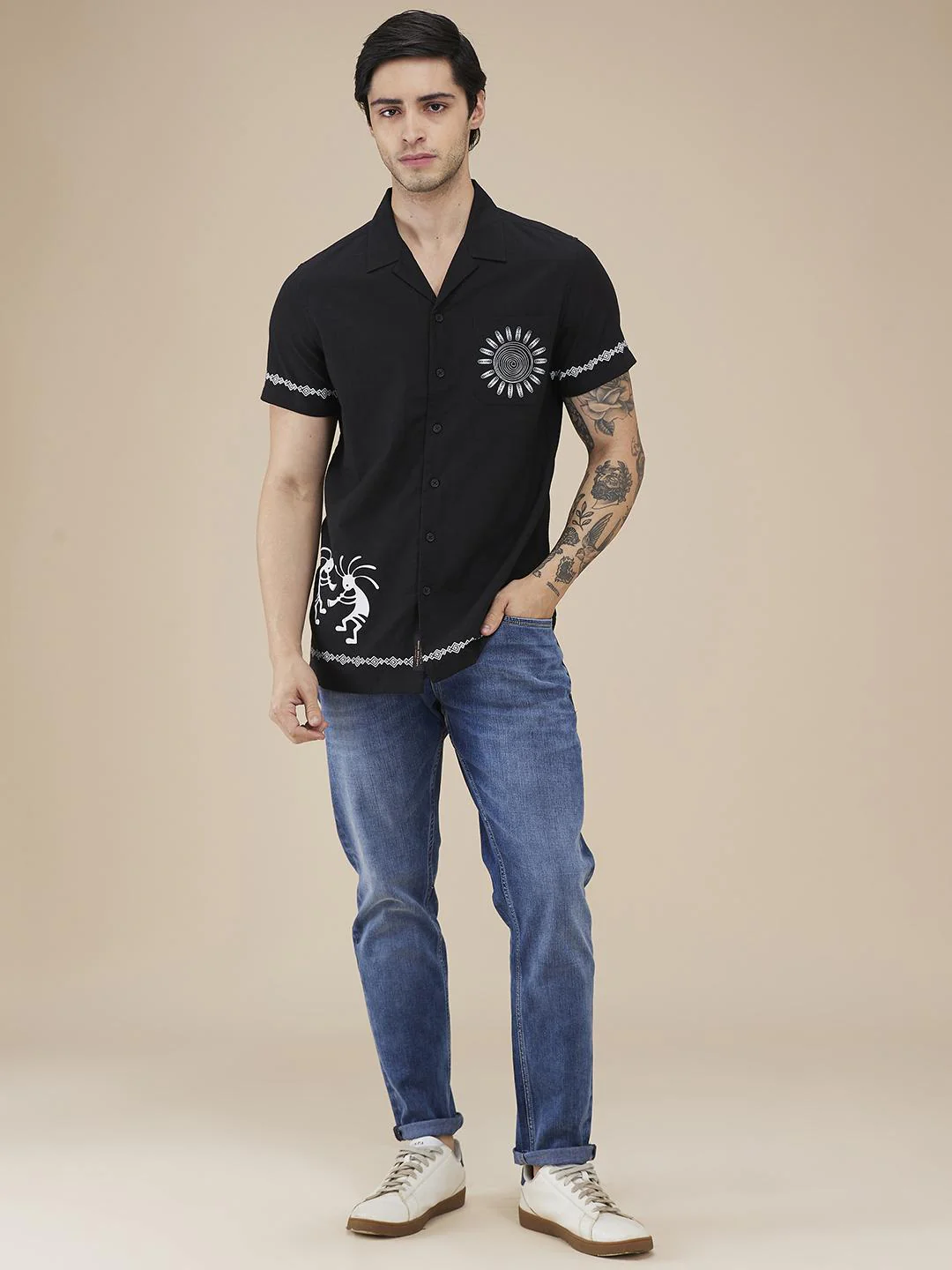 Black Regular Fit Regular Collar Men's Shirt by Being Human Clothing - Image 5