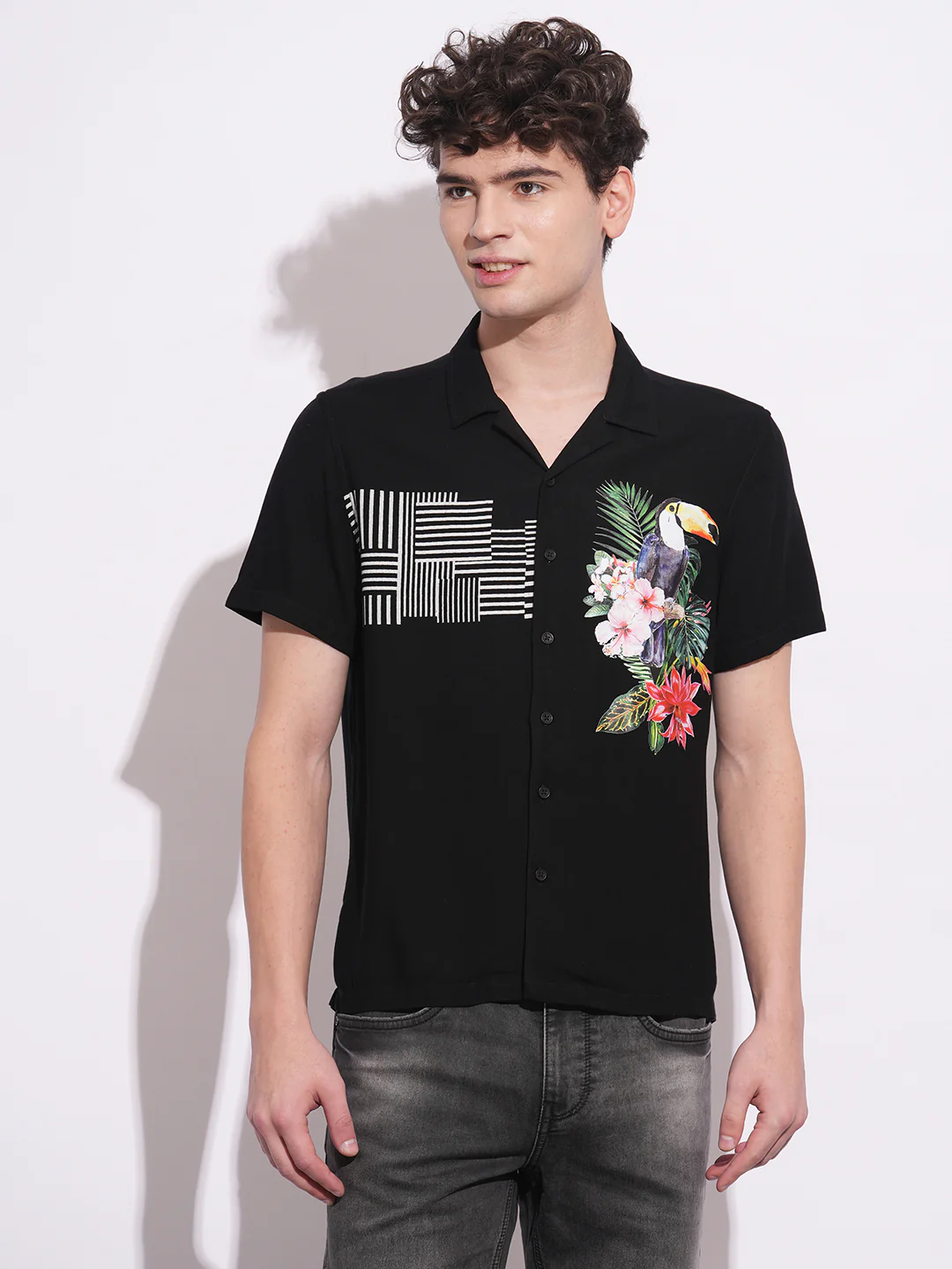 Black Regular Fit Regular Collar Men's Shirt by Being Human Clothing