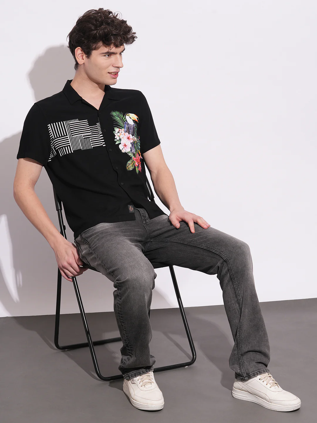 Black Regular Fit Regular Collar Men's Shirt by Being Human Clothing - Image 5