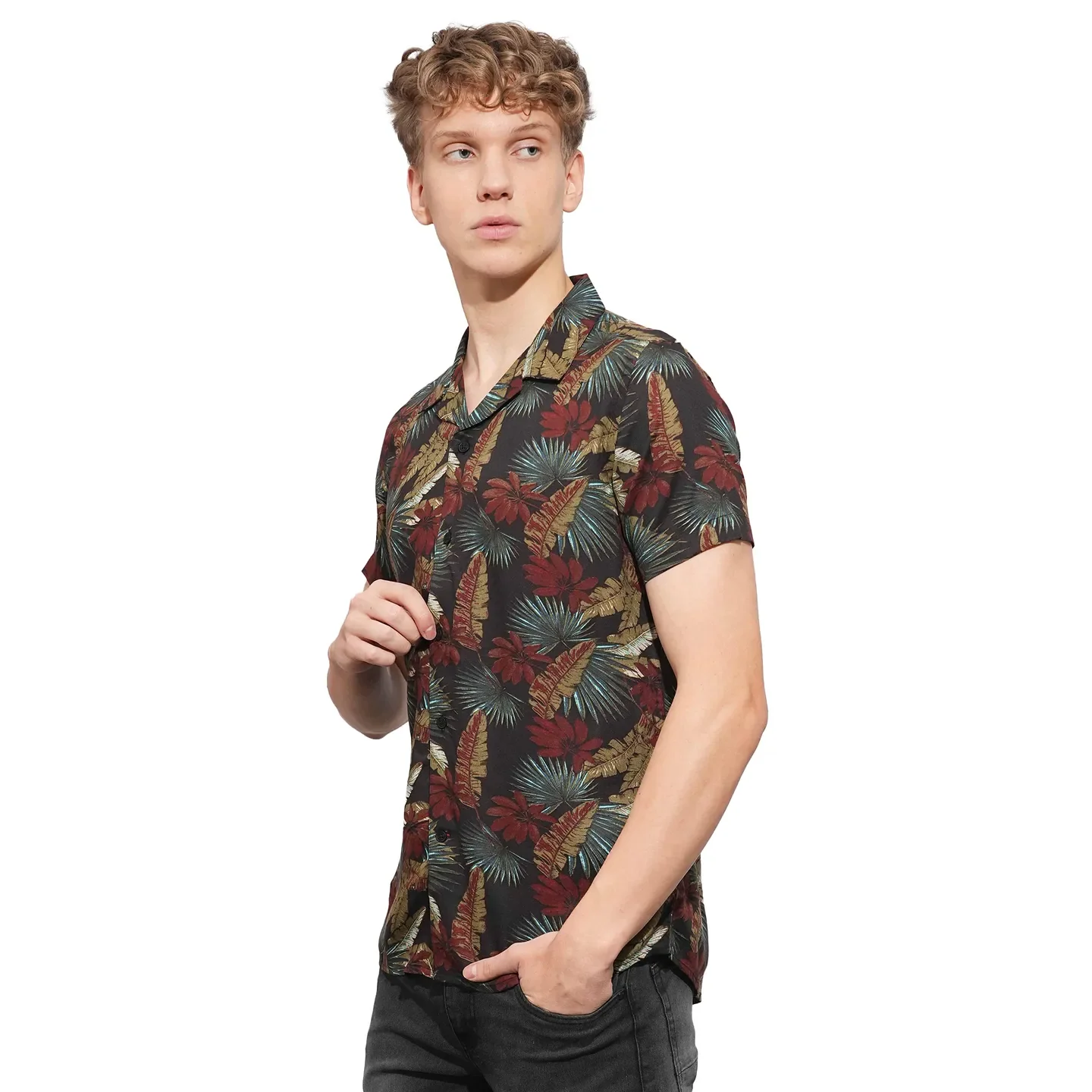 Black Slim Straight Fit Regular Collar Short Sleeves Men's Shirt by Being Human Clothing - Image 2