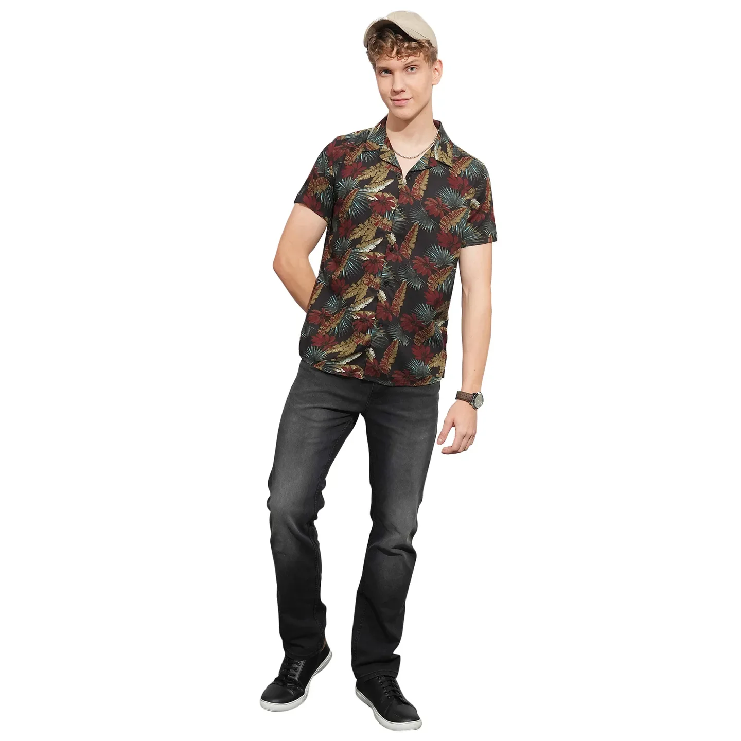 Black Slim Straight Fit Regular Collar Short Sleeves Men's Shirt by Being Human Clothing - Image 4