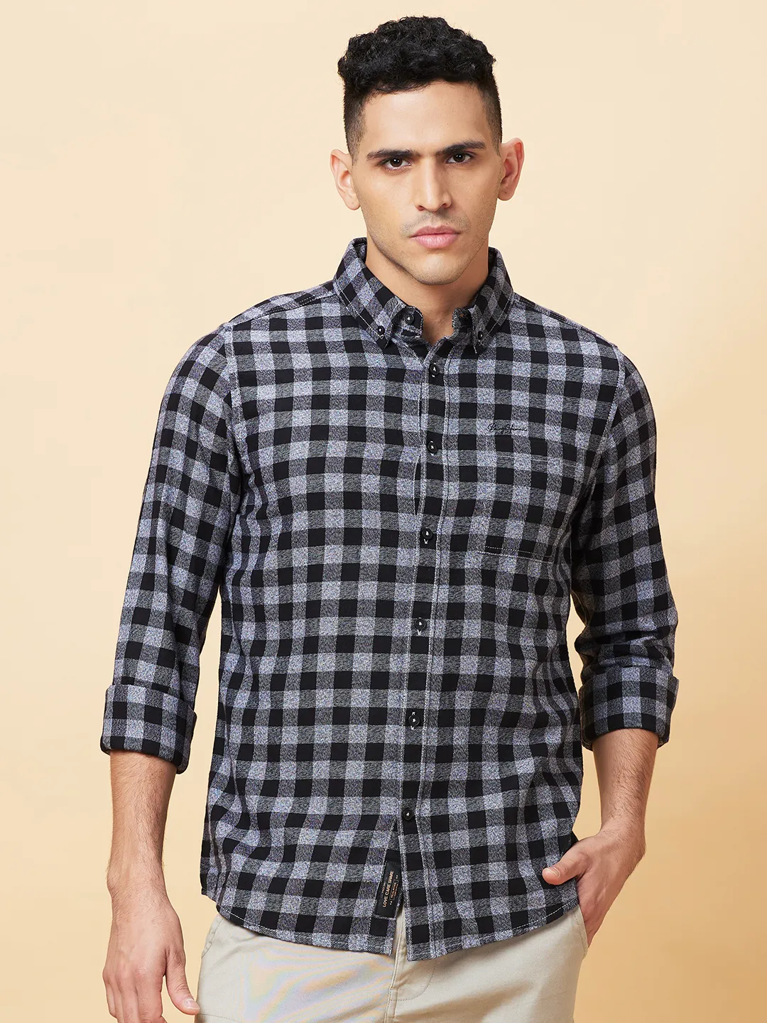 Black Slim Fit Regular Collar Men's Shirt by Being Human Clothing