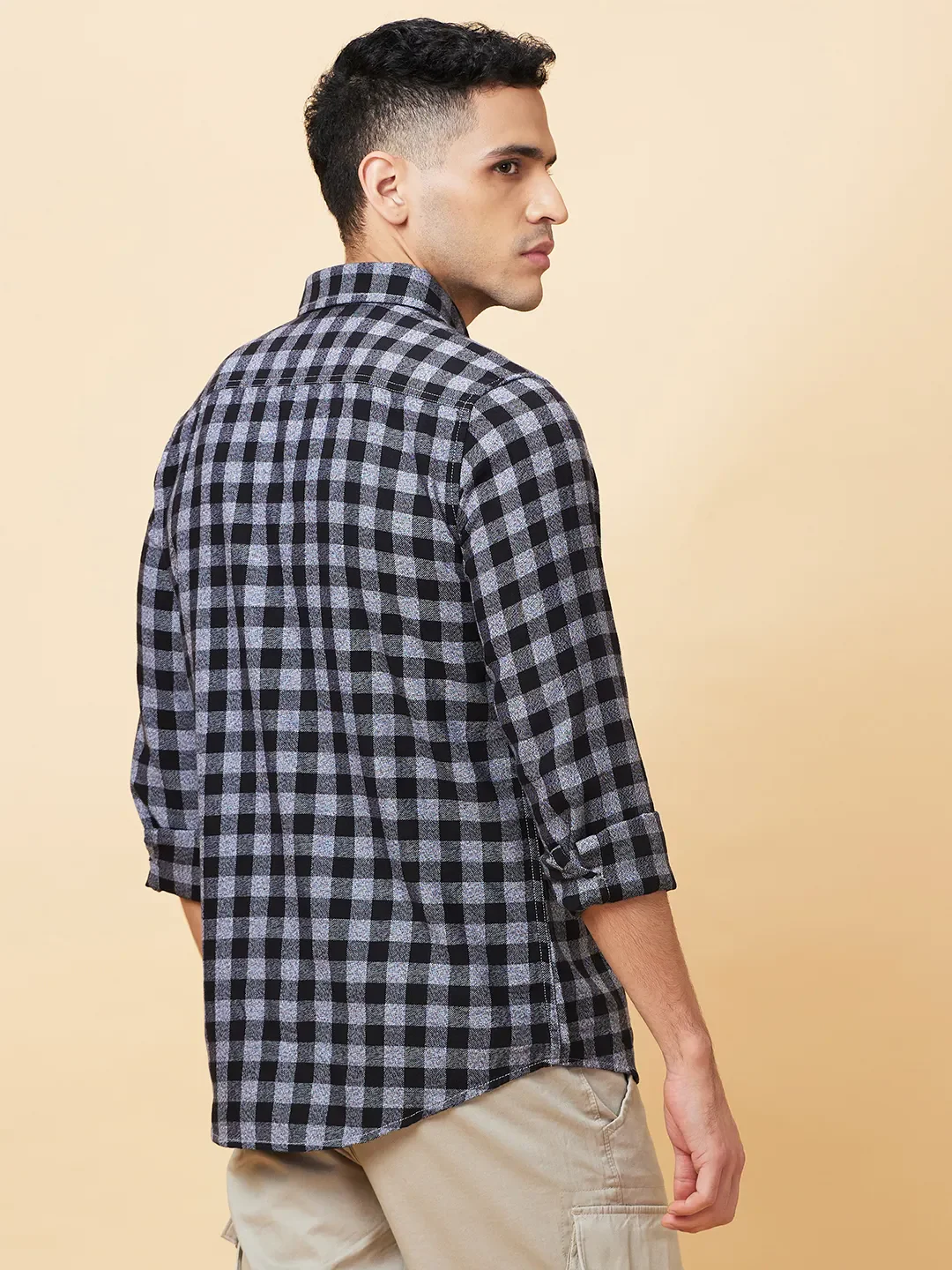 Black Slim Fit Regular Collar Men's Shirt by Being Human Clothing - Image 3