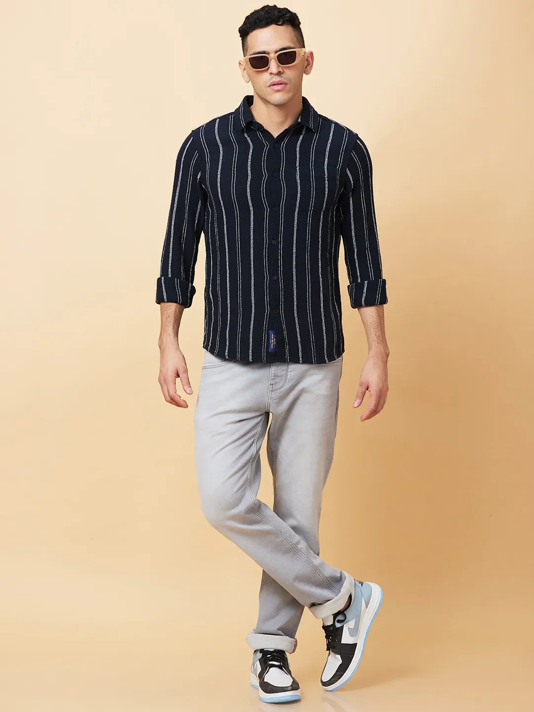 Black Slim Fit Regular Collar Men's Shirt by Being Human Clothing - Image 6