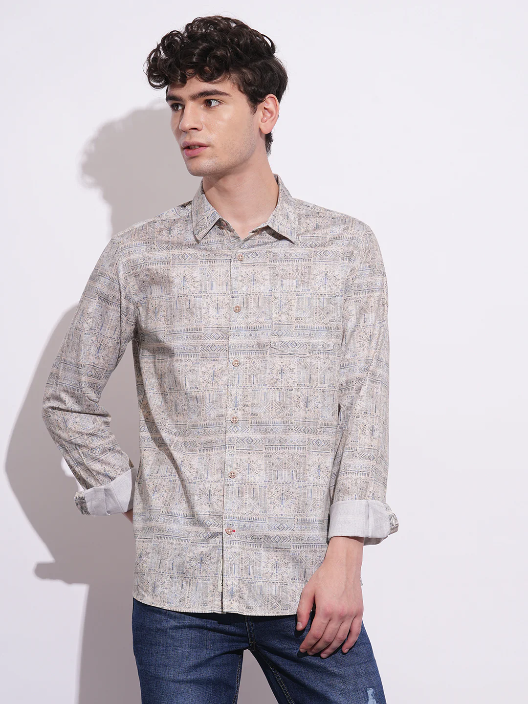 Blue Regular Fit Regular Collar Men's Shirt by Being Human Clothing
