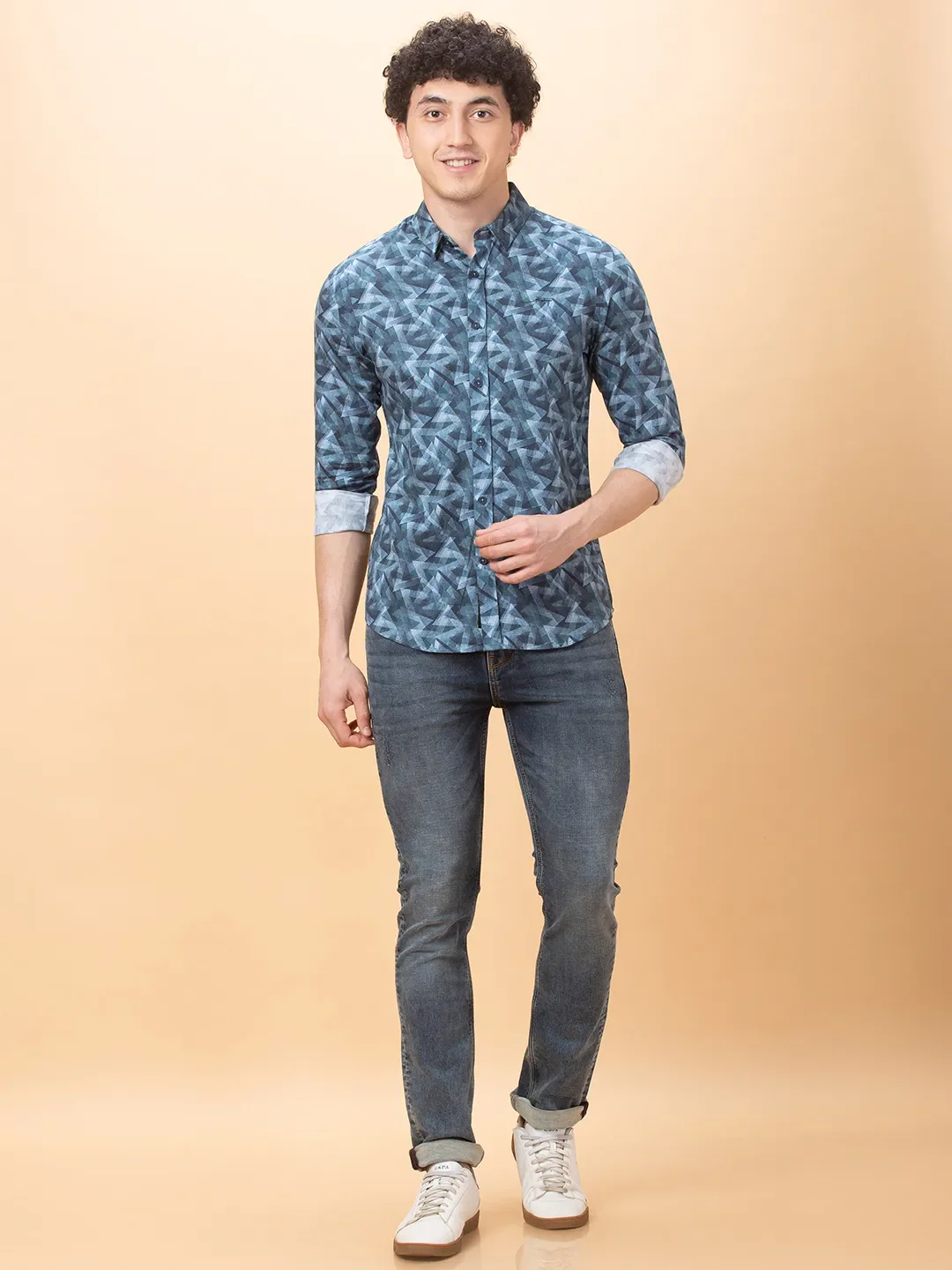 Blue Slim Fit Regular Collar Men's Shirt by Being Human Clothing - Image 2