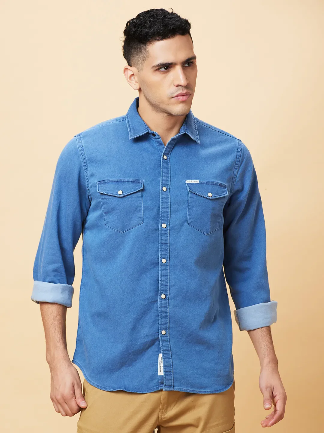 Blue Slim Fit Regular Collar Men's Shirt by Being Human Clothing