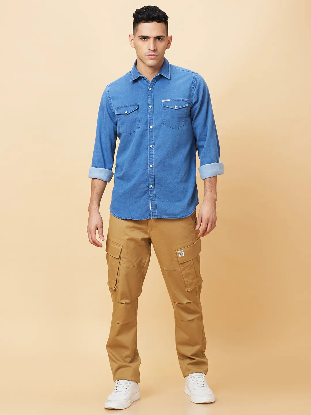 Blue Slim Fit Regular Collar Men's Shirt by Being Human Clothing - Image 2
