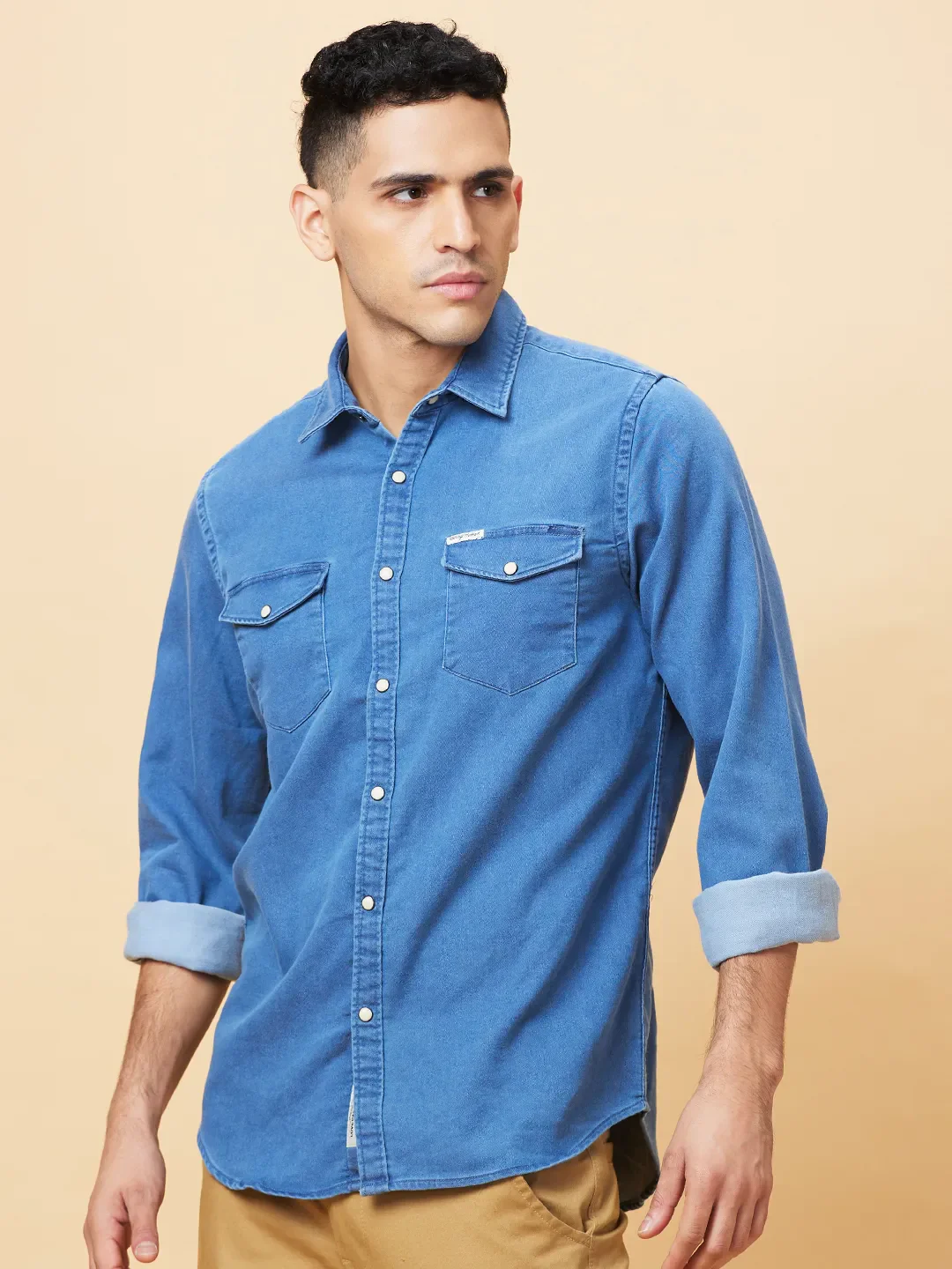Blue Slim Fit Regular Collar Men's Shirt by Being Human Clothing - Image 4