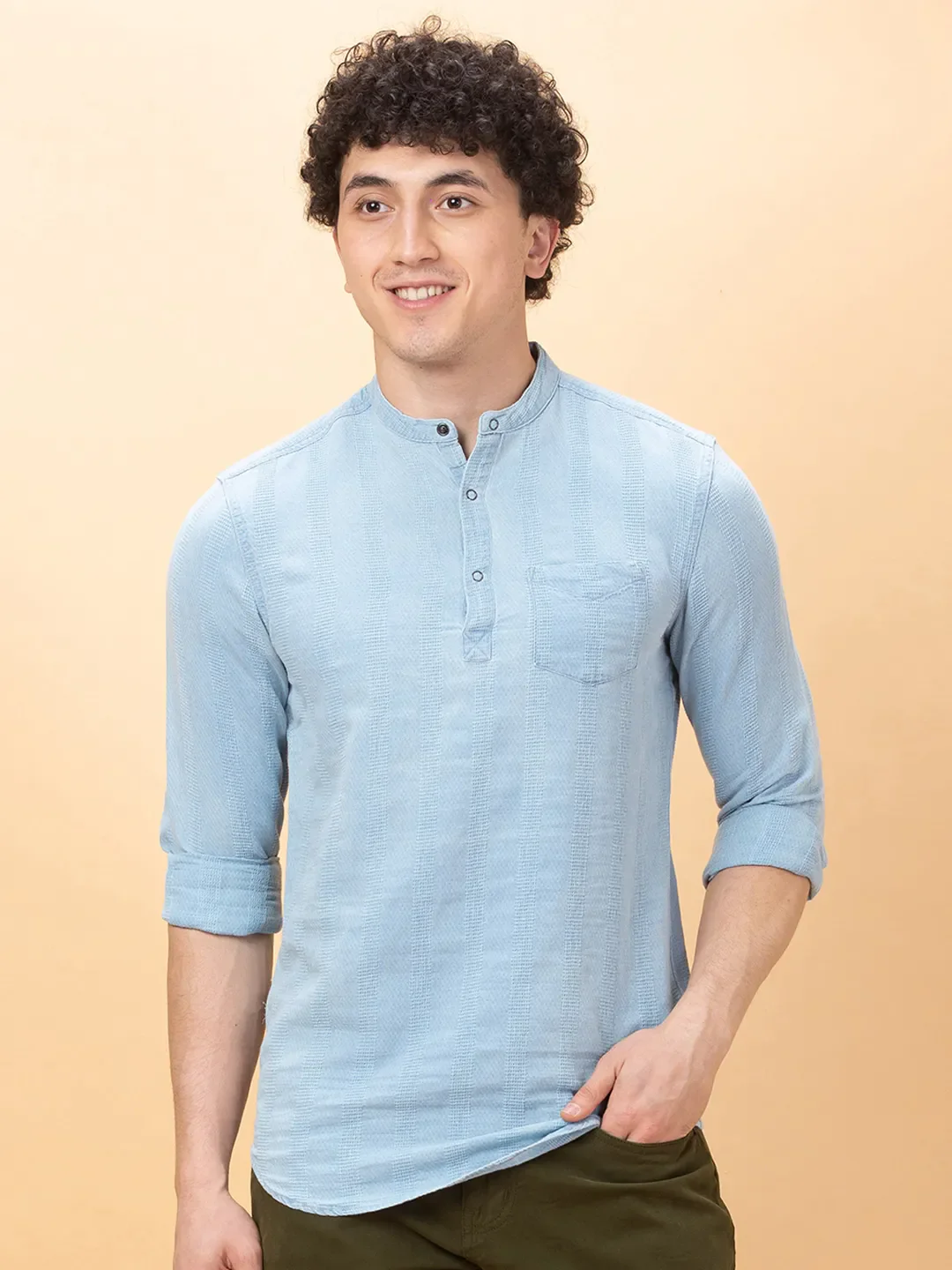 Blue Slim Fit Regular Collar Men's Shirt by Being Human Clothing