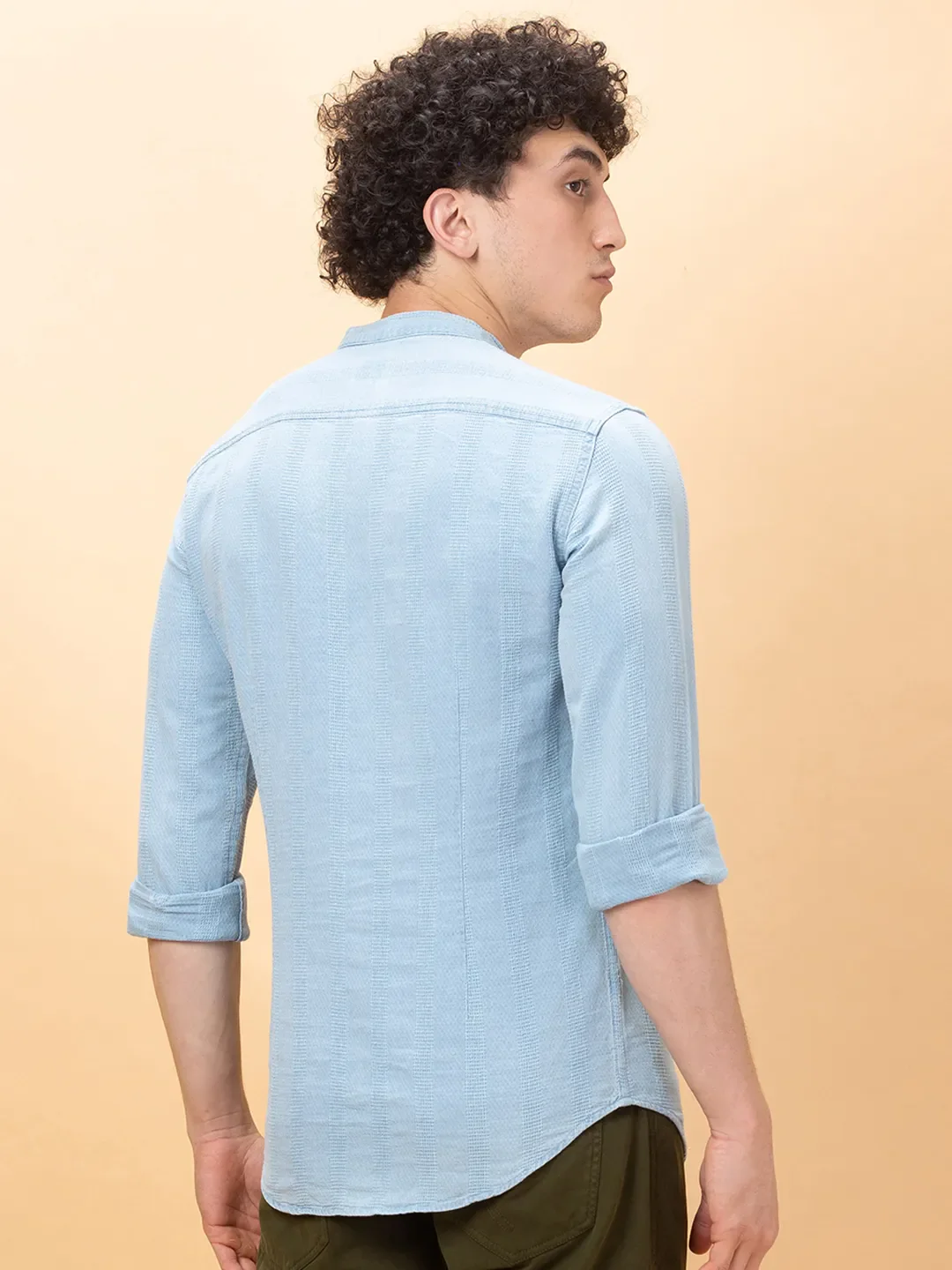 Blue Slim Fit Regular Collar Men's Shirt by Being Human Clothing - Image 3