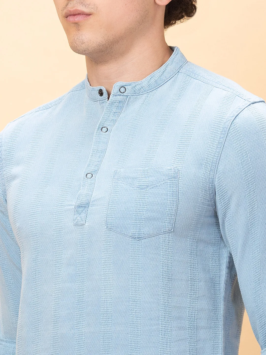 Blue Slim Fit Regular Collar Men's Shirt by Being Human Clothing - Image 5