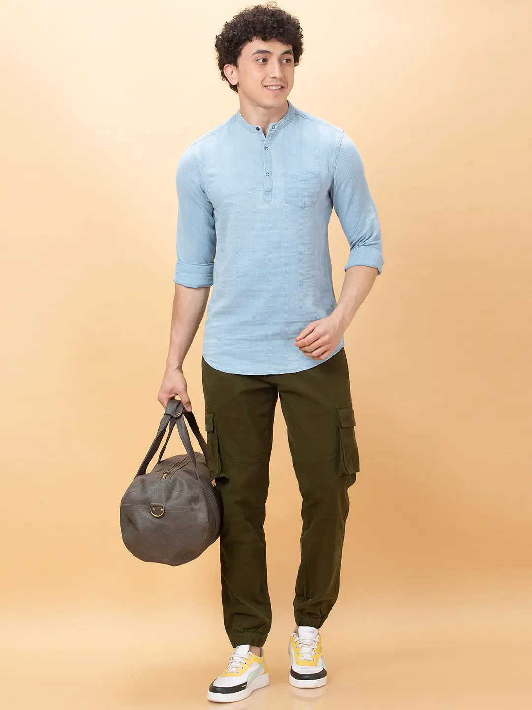 Blue Slim Fit Regular Collar Men's Shirt by Being Human Clothing - Image 6