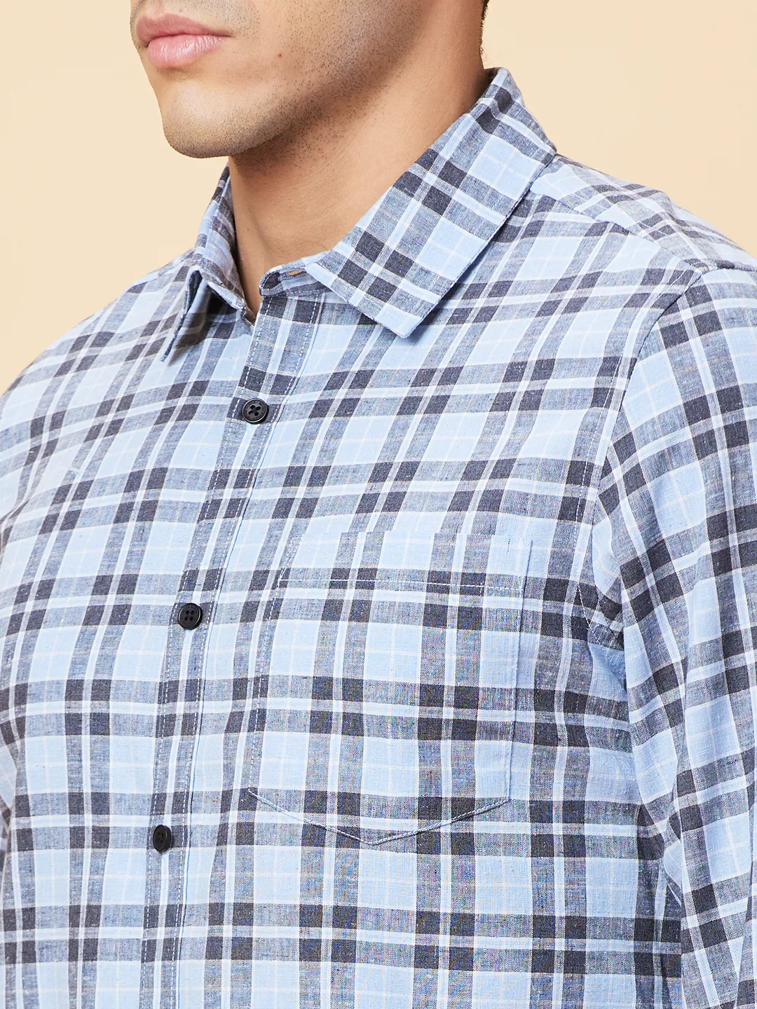 Blue Slim Fit Regular Collar Men's Shirt by Being Human Clothing - Image 5