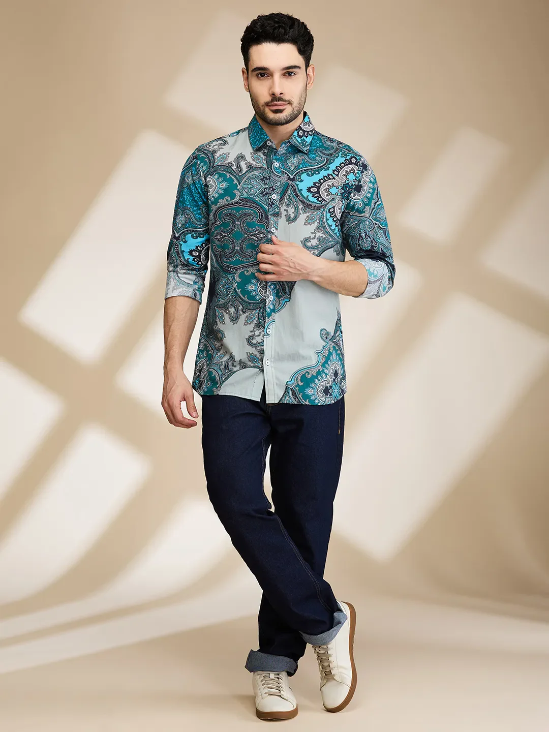 Blue Slim Fit Regular Collar Men's Shirt by Being Human Clothing - Image 2