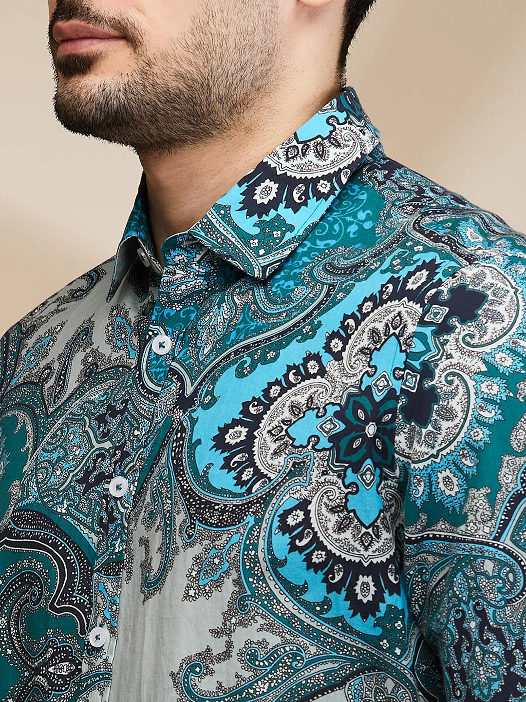 Blue Slim Fit Regular Collar Men's Shirt by Being Human Clothing - Image 5
