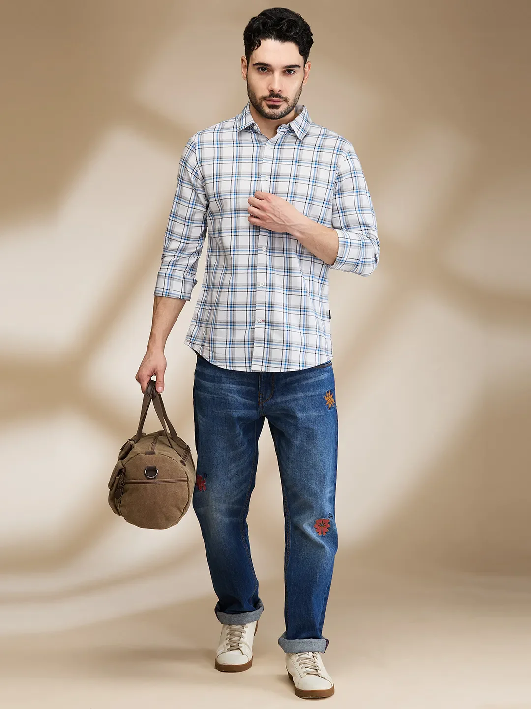 Blue Slim Straight Fit Regular Collar Long Sleeves Men's Shirt by Being Human Clothing - Image 6