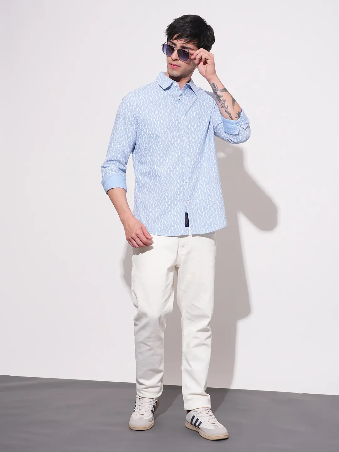 Blue Slim Fit Regular Collar Men's Shirt by Being Human Clothing - Image 4