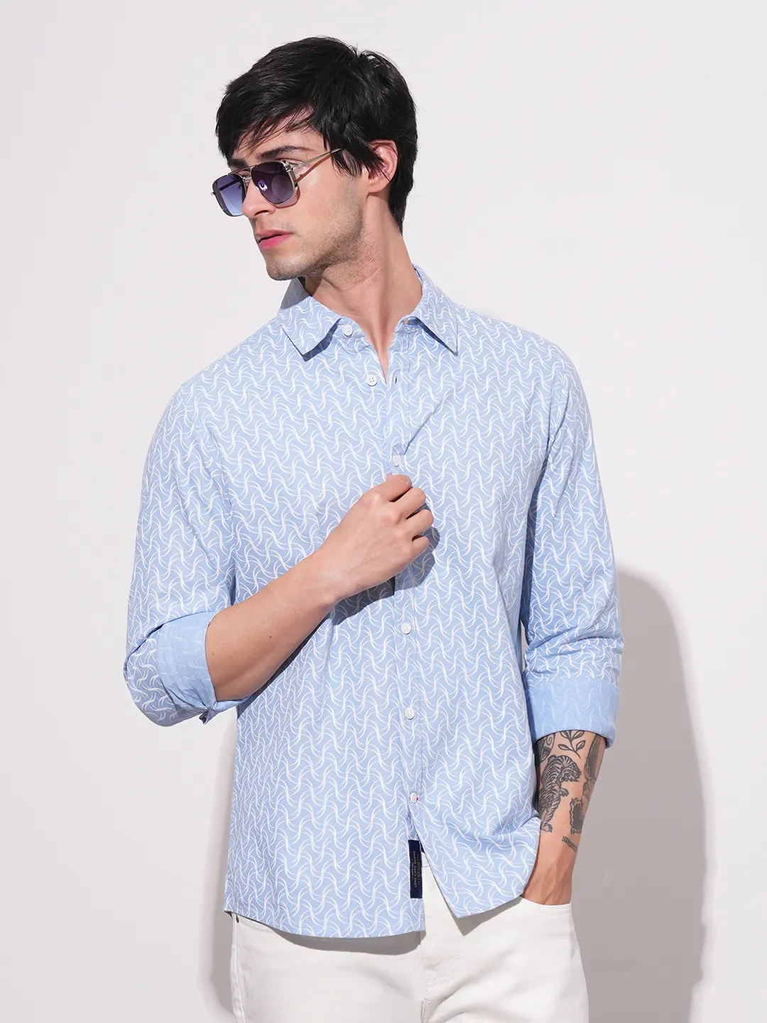 Blue Slim Fit Regular Collar Men's Shirt by Being Human Clothing - Image 6