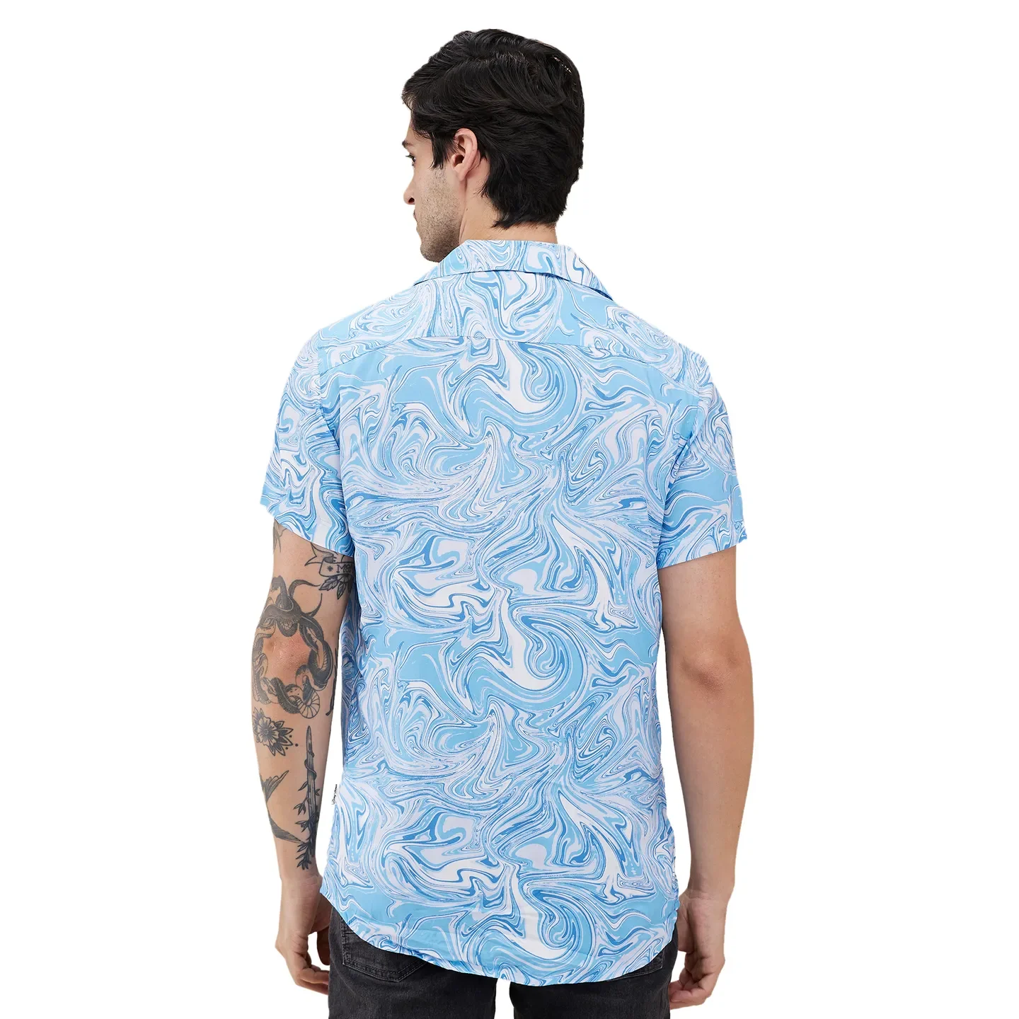 Blue Slim Fit Resort Collar Men's Shirt by Being Human Clothing - Image 3