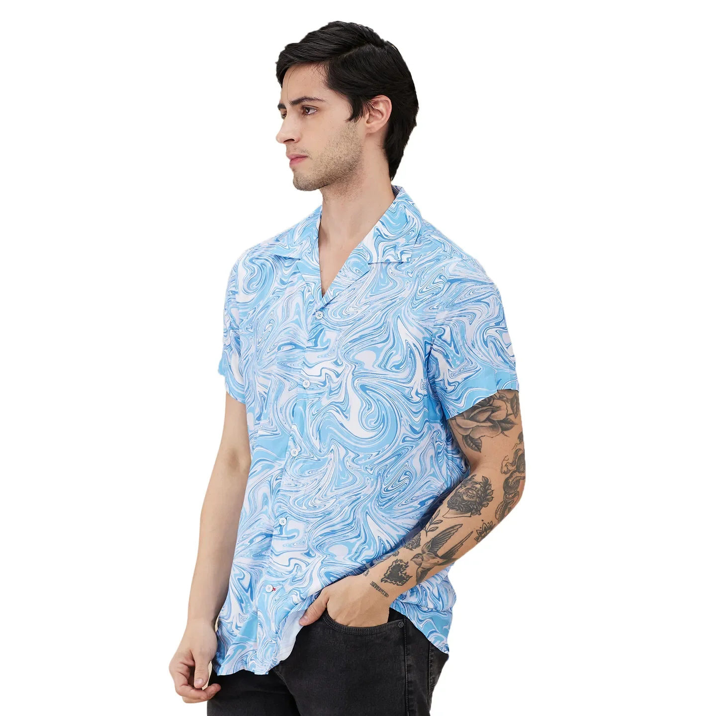 Blue Slim Fit Resort Collar Men's Shirt by Being Human Clothing - Image 4