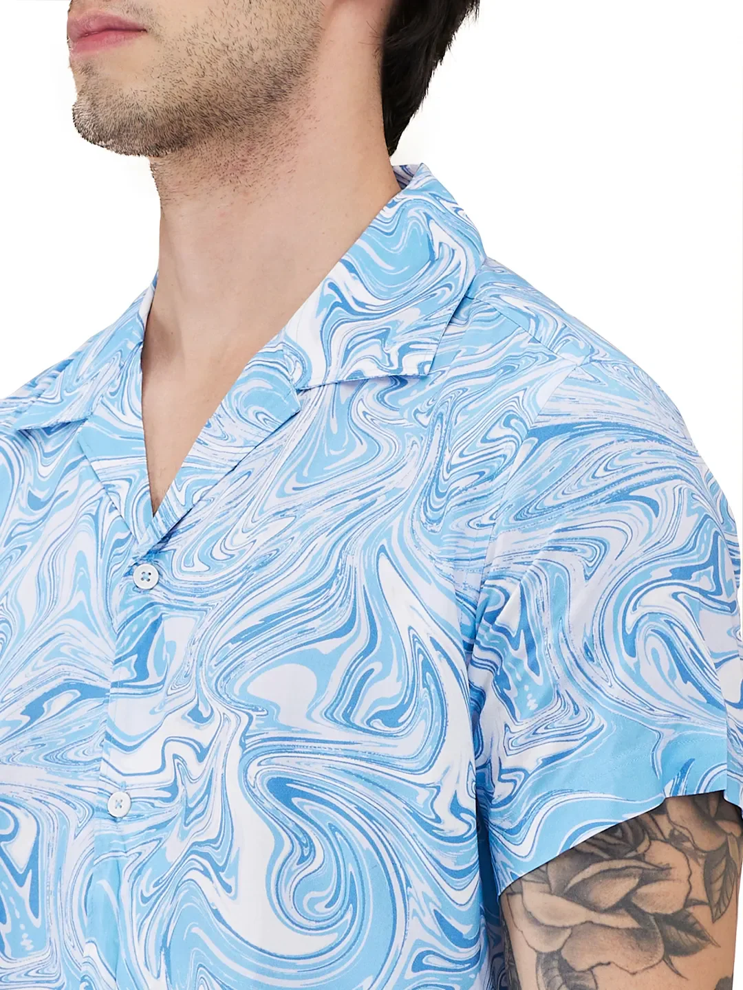 Blue Slim Fit Resort Collar Men's Shirt by Being Human Clothing - Image 5