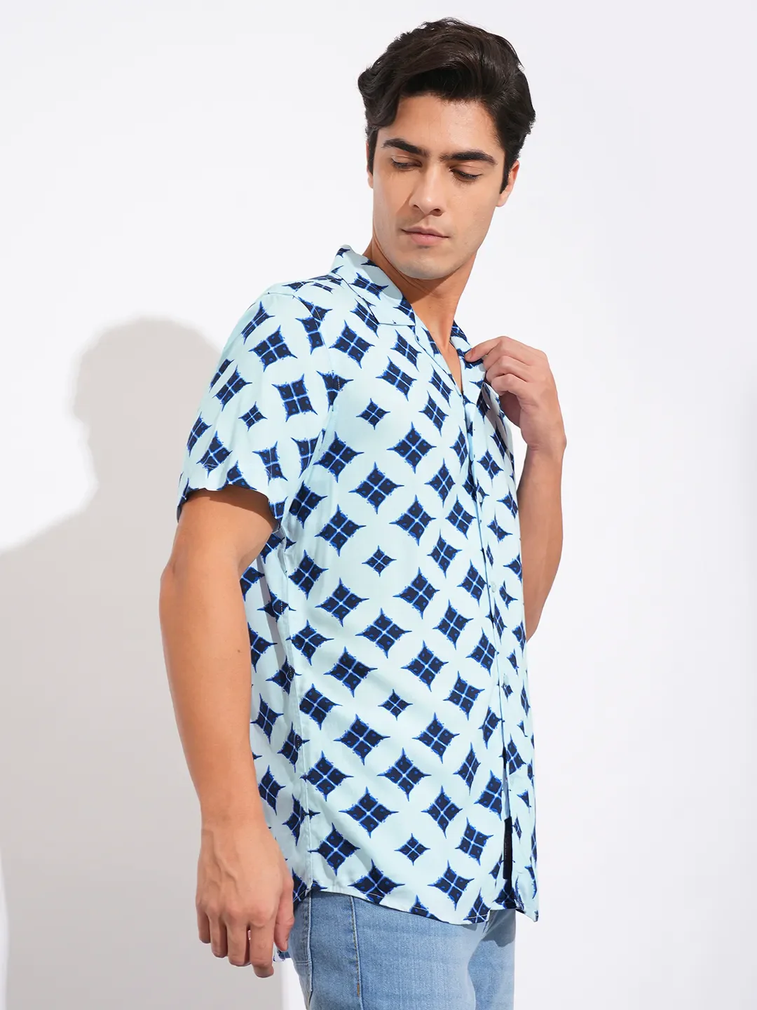 Blue Slim Fit Resort Collar Men's Shirt by Being Human Clothing - Image 2