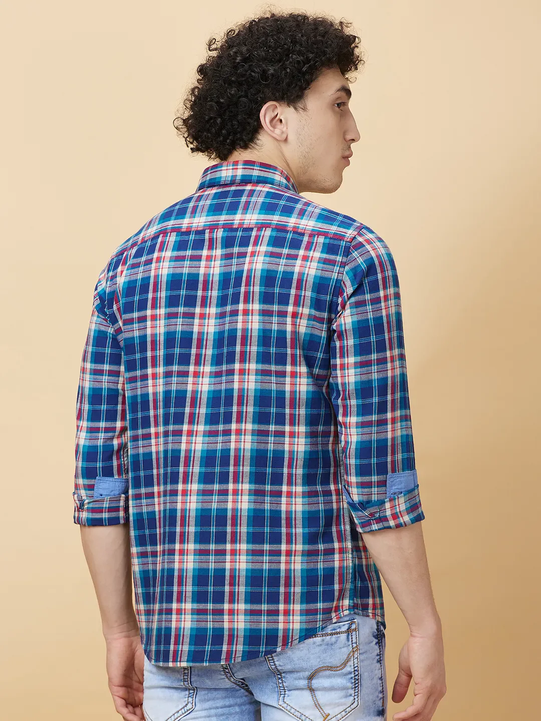 Blue Slim Fit Regular Collar Men's Shirt by Being Human Clothing - Image 3