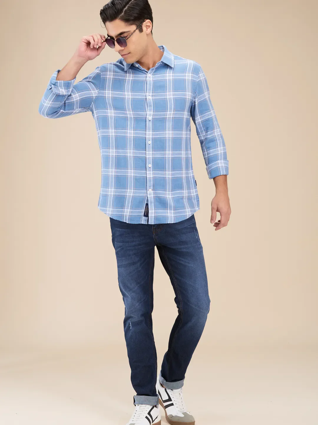 Blue Slim Straight Fit Regular Collar Long Sleeves Men's Shirt by Being Human Clothing - Image 6
