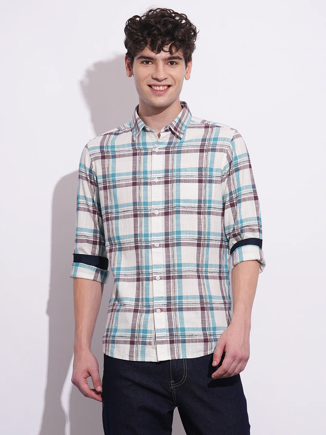Blue Regular Fit Regular Collar Men's Shirt by Being Human Clothing