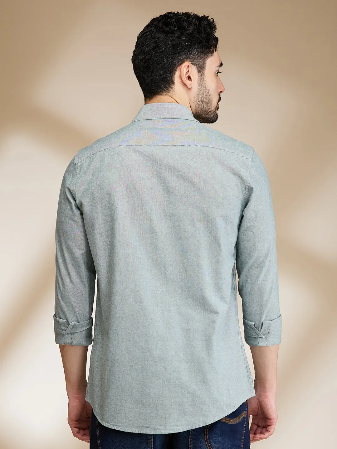 Green Slim Straight Fit Regular Collar Long Sleeves Men's Shirt by Being Human Clothing - Image 3