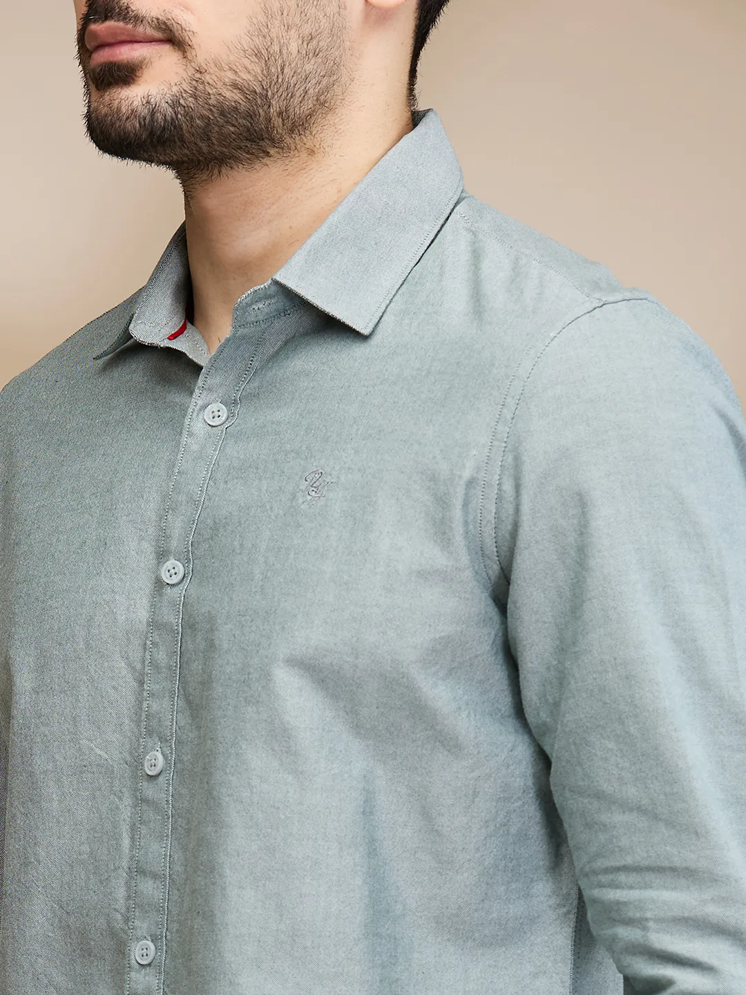 Green Slim Straight Fit Regular Collar Long Sleeves Men's Shirt by Being Human Clothing - Image 5