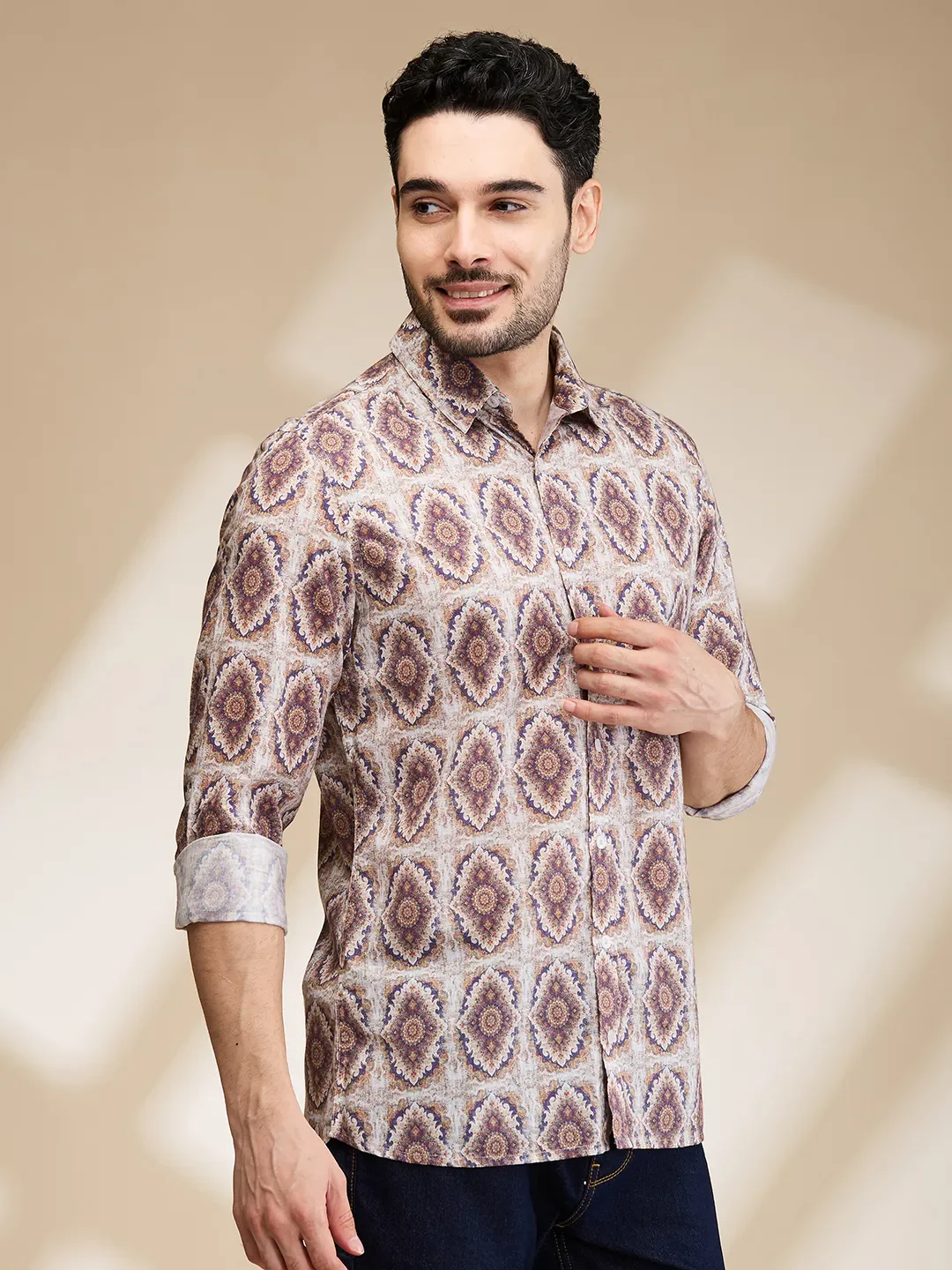Brown Slim Fit Regular Collar Men's Shirt by Being Human Clothing - Image 4
