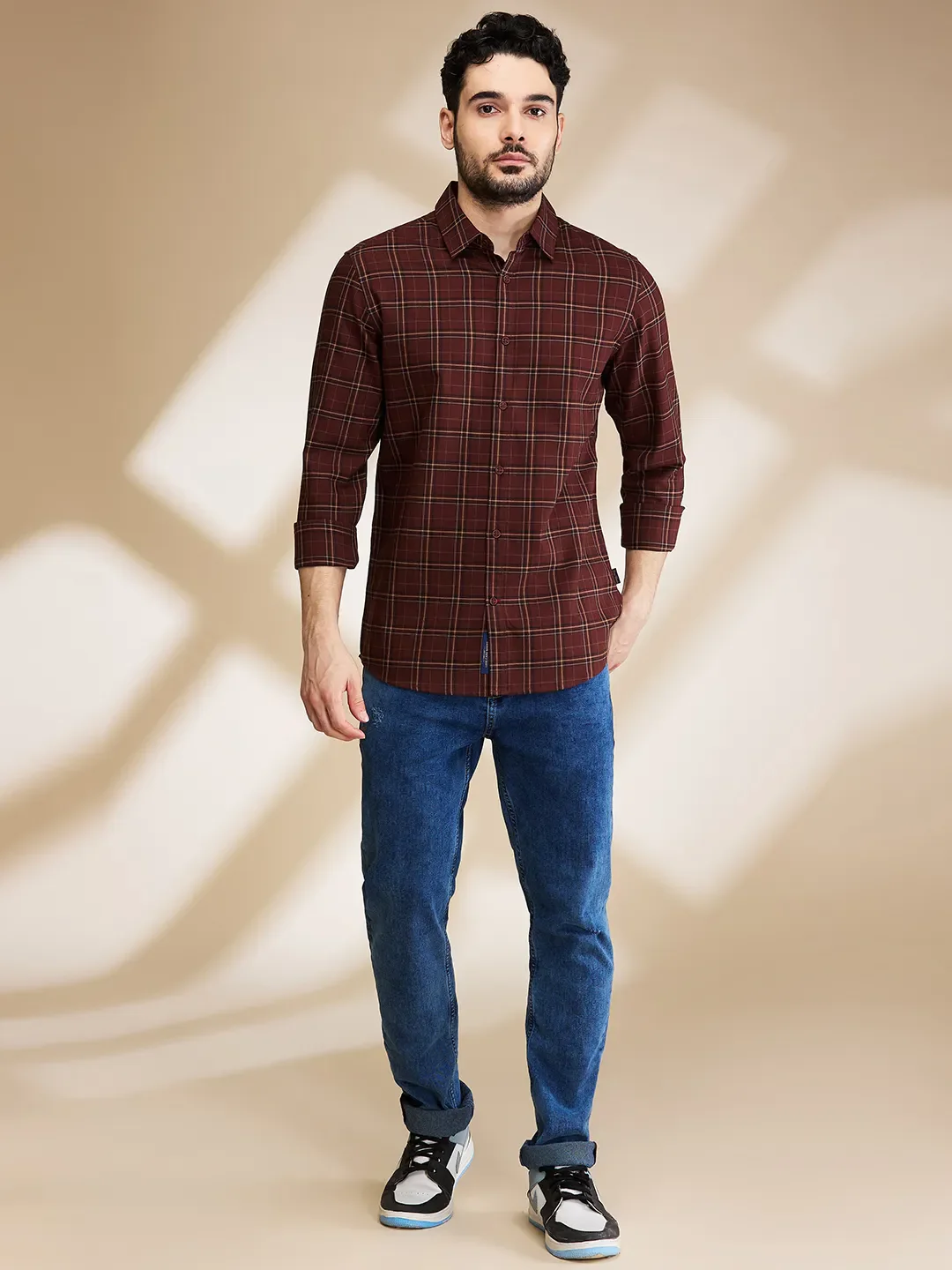 Brown Slim Straight Fit Regular Collar Long Sleeves Men's Shirt by Being Human Clothing - Image 2