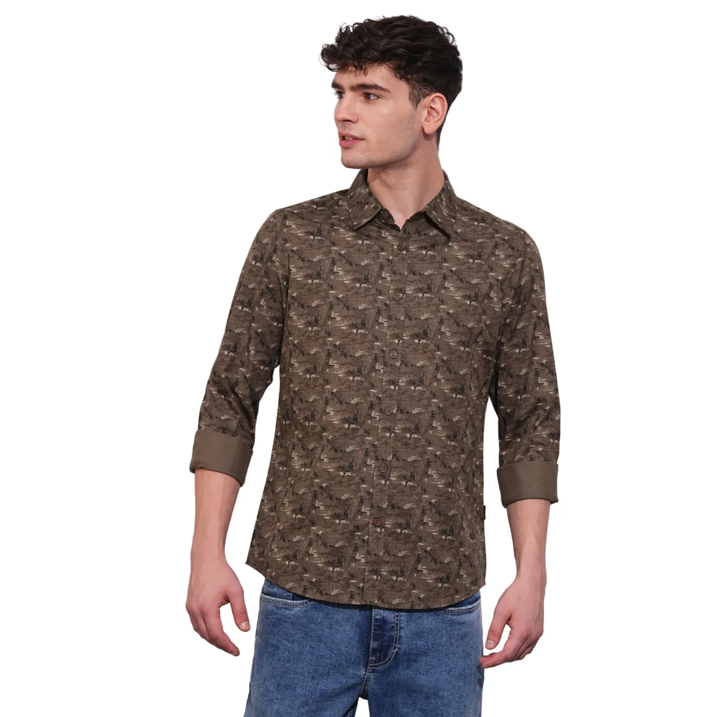 Brown Slim Fit Regular Collar Men's Shirt by Being Human Clothing