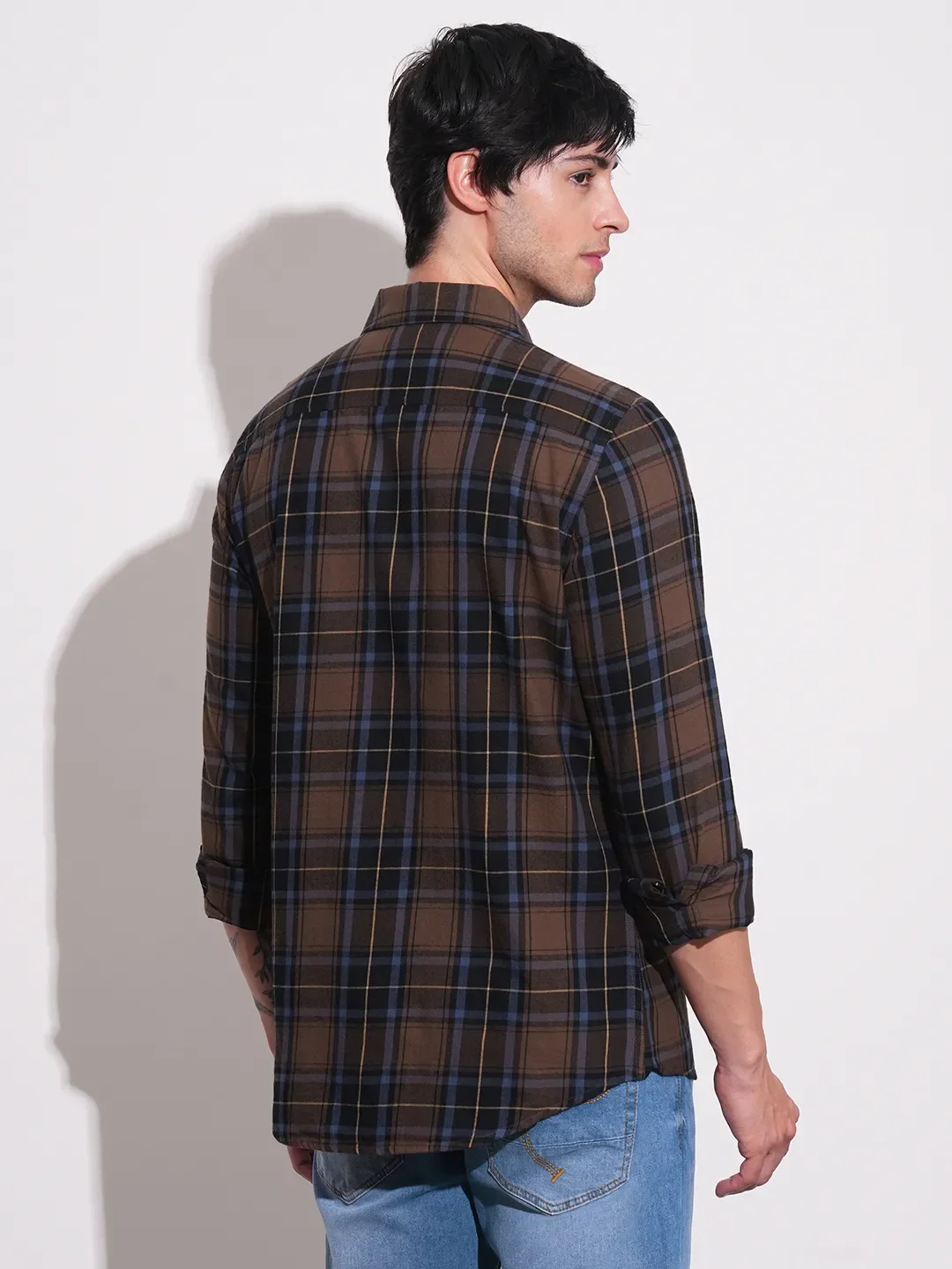 Brown Slim Straight Fit Regular Collar Long Sleeves Men's Shirt by Being Human Clothing - Image 3