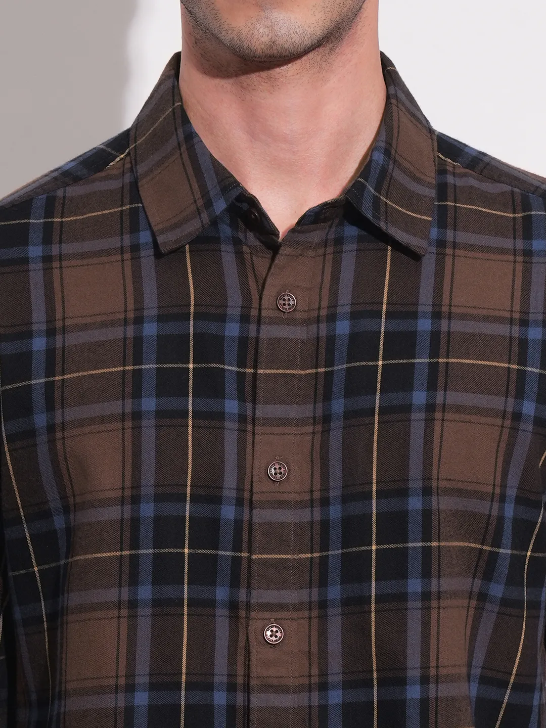 Brown Slim Straight Fit Regular Collar Long Sleeves Men's Shirt by Being Human Clothing - Image 5