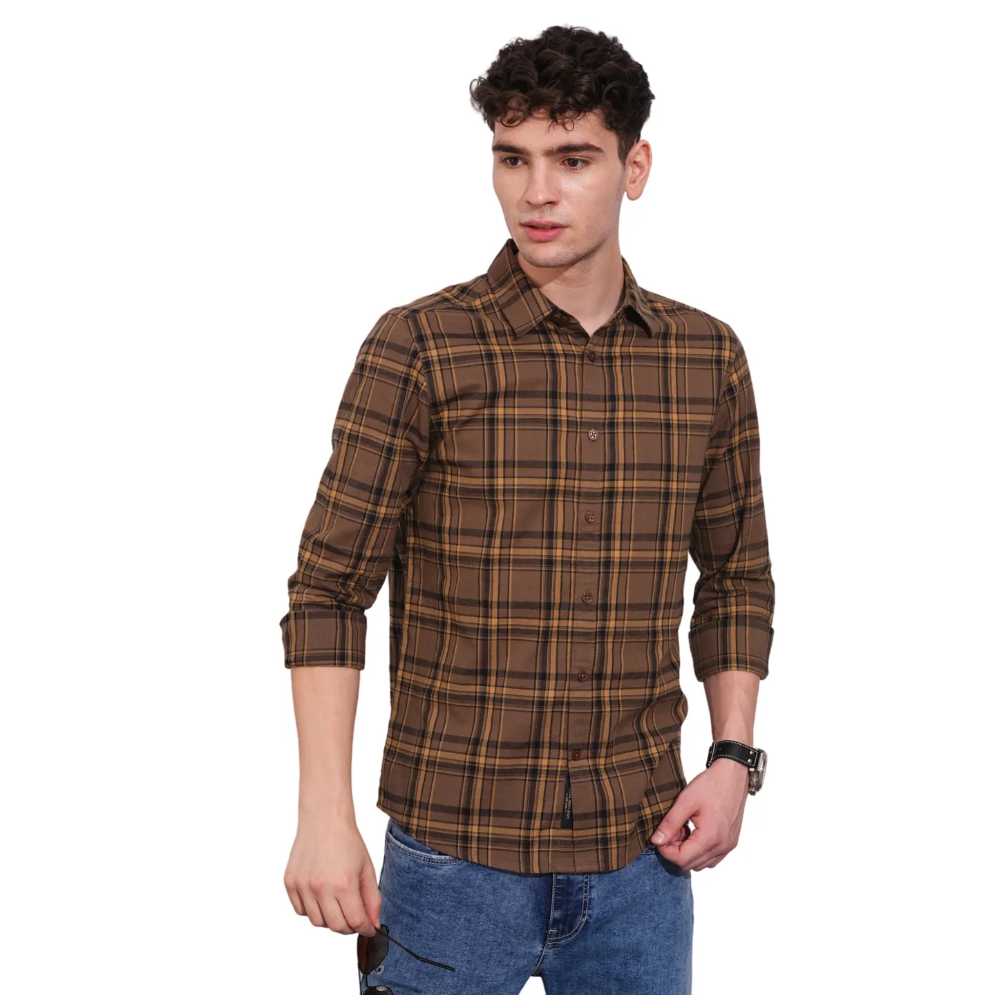 Brown Slim Straight Fit Regular Collar Long Sleeves Men's Shirt by Being Human Clothing - Image 6