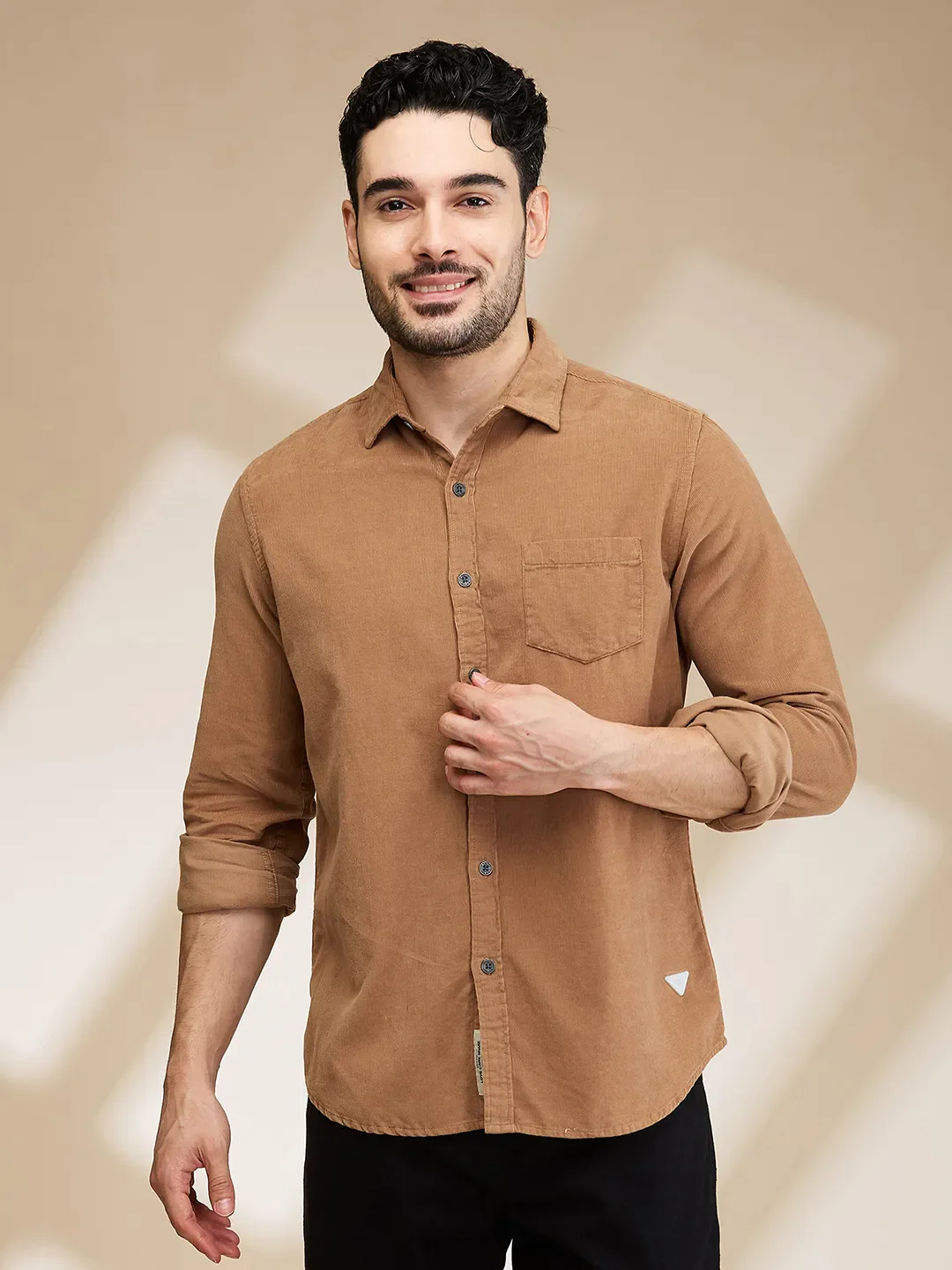 Brown Slim Fit Regular Collar Men's Shirt by Being Human Clothing