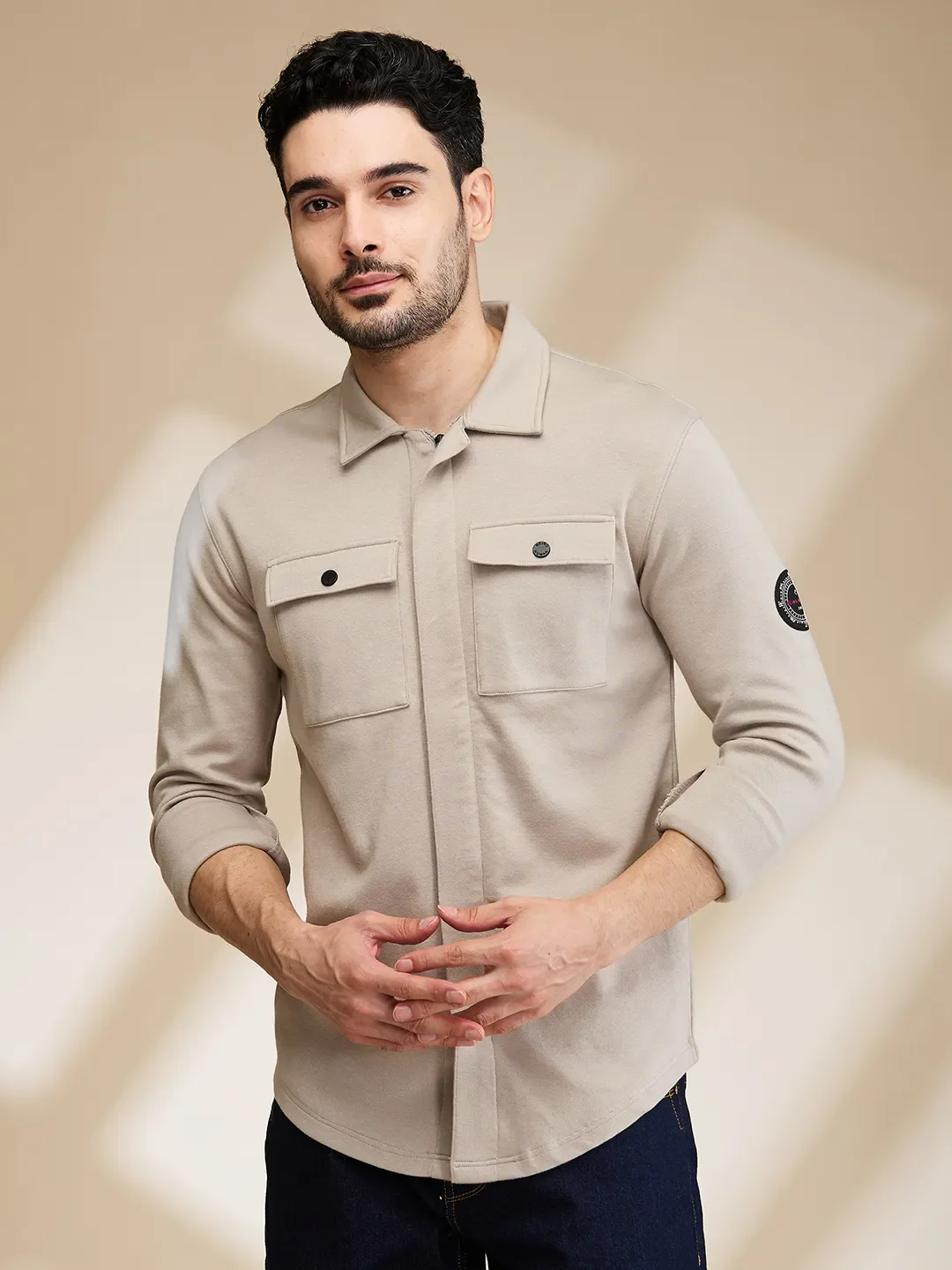 Grey Slim Fit Regular Collar Men's Shirt by Being Human Clothing