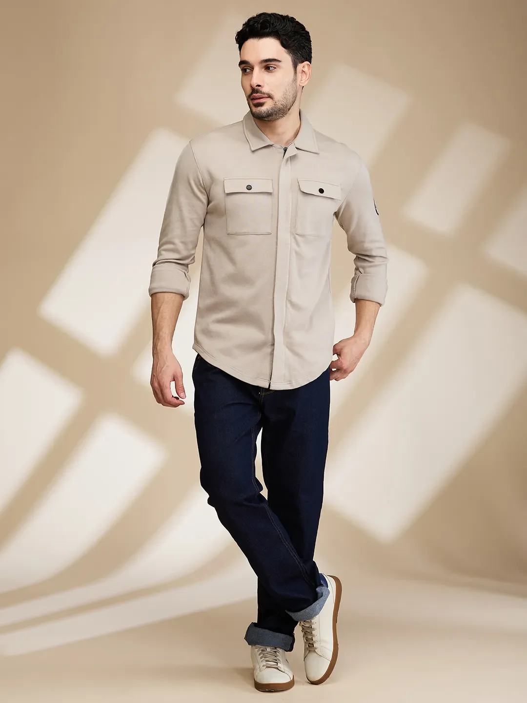 Grey Slim Fit Regular Collar Men's Shirt by Being Human Clothing - Image 2