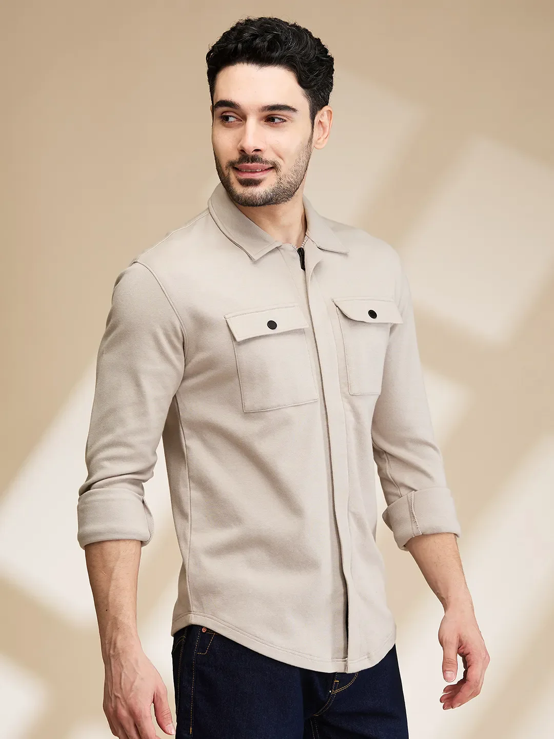 Grey Slim Fit Regular Collar Men's Shirt by Being Human Clothing - Image 4